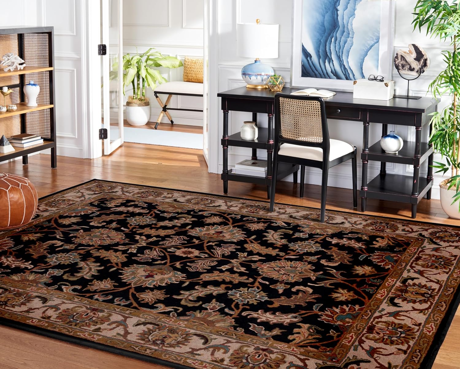 SAFAVIEH Heritage Collection Area Rug - 9' x 12', Black & Beige, Handmade Traditional Oriental Wool, Ideal for High Traffic Areas in Living Room, Bedroom (HG628B)
