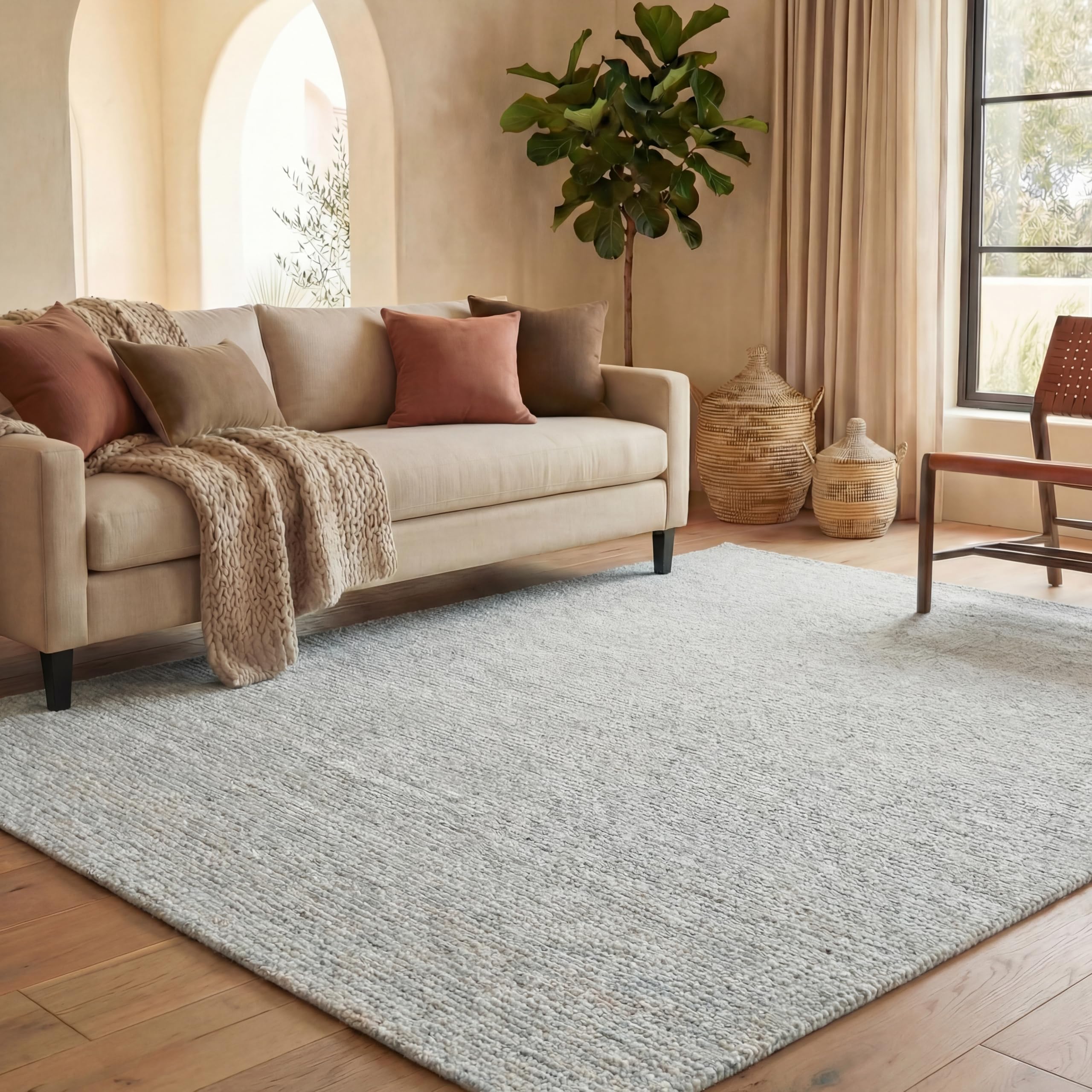 SAFAVIEH Area Rug 8x10 - Abstract Collection - Large - Ivory & Grey, Handmade Wool, Ideal for Living Room, Bedroom, Office, Dining Space (ABT468G)
