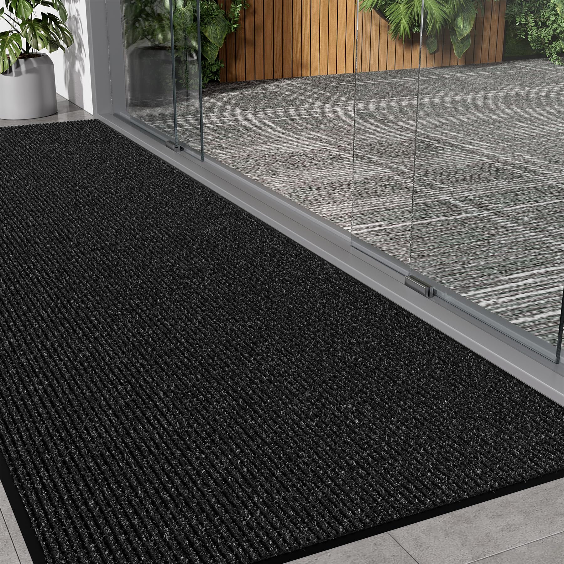 Front Door Mat, 3' x 5' Heavy Duty Door Mat Outside Entrance, Non-Slip Welcome Mat, Absorbent & Dirt Resistant, Low Profile Large Door Mats, Commercial Rugs for Entryway Indoor Outdoor, Grey