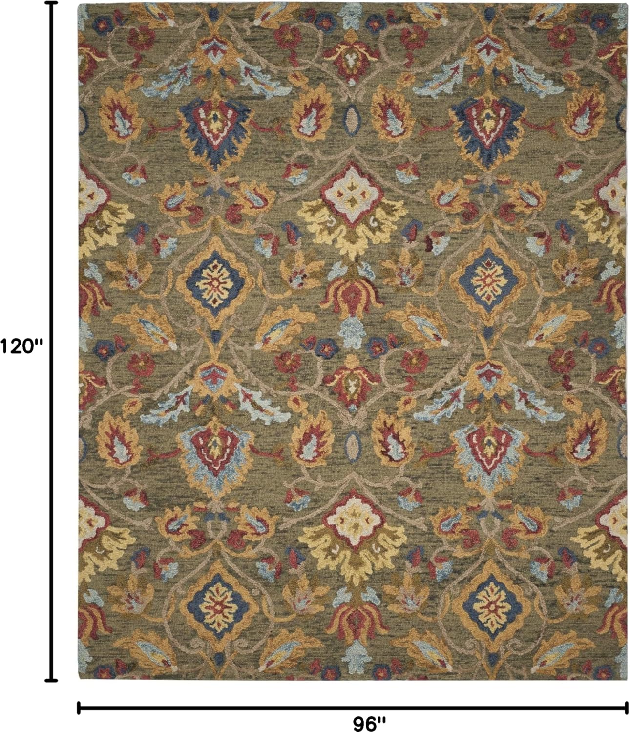 SAFAVIEH Area Rug 8x10 - Blossom Collection - Large - Green & Multi, Handmade Wool, Ideal for Living Room, Bedroom, Office, Dining Space (BLM402B)