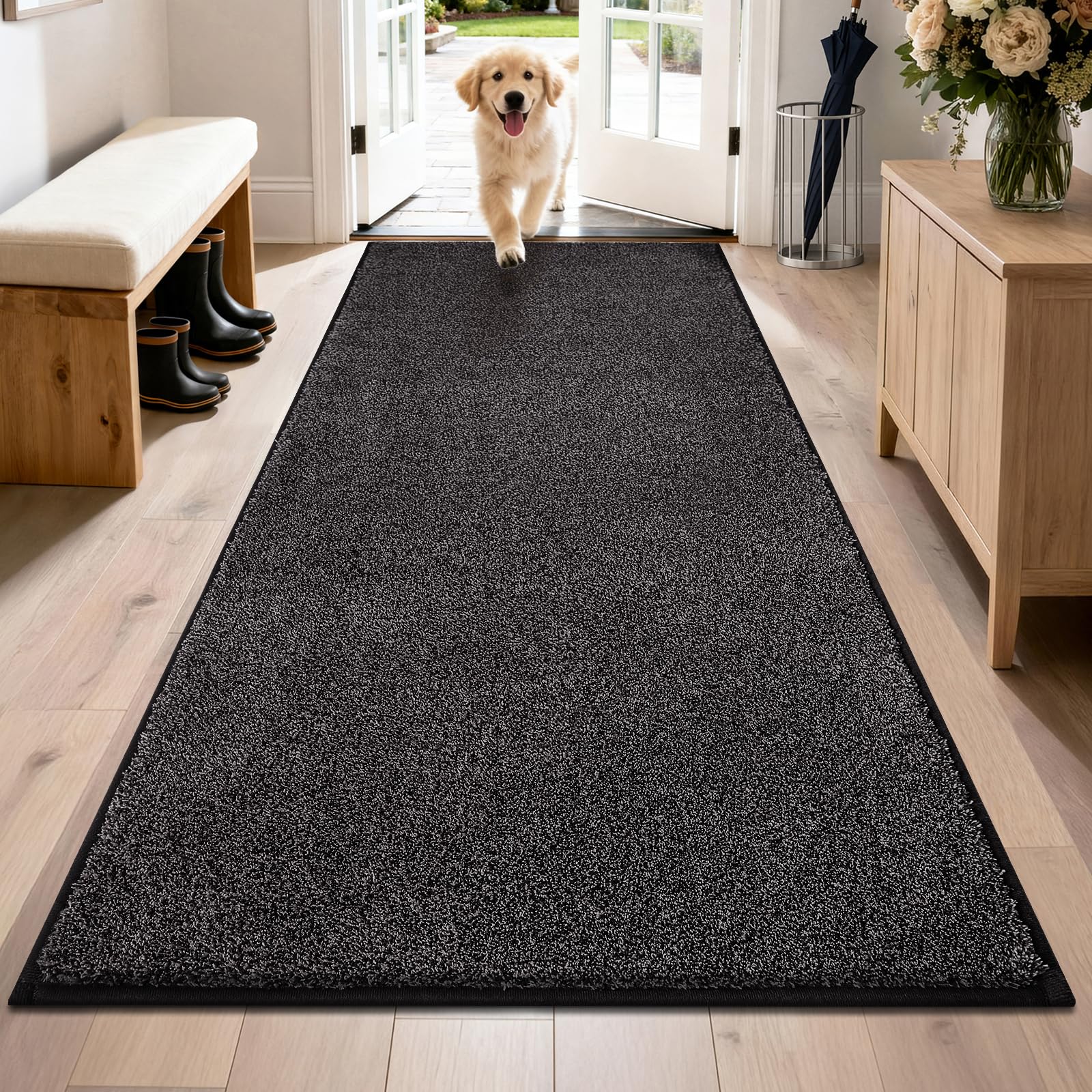 PURRUGS Dirt Trapping Door Mat 24" x 35.5", Non-Slip Machine Washable Entryway Rug, Dog Doormat, Indoor Front Door Mat, Super Absorbent Entry Rug for Muddy Shoes & Paws, Charcoal