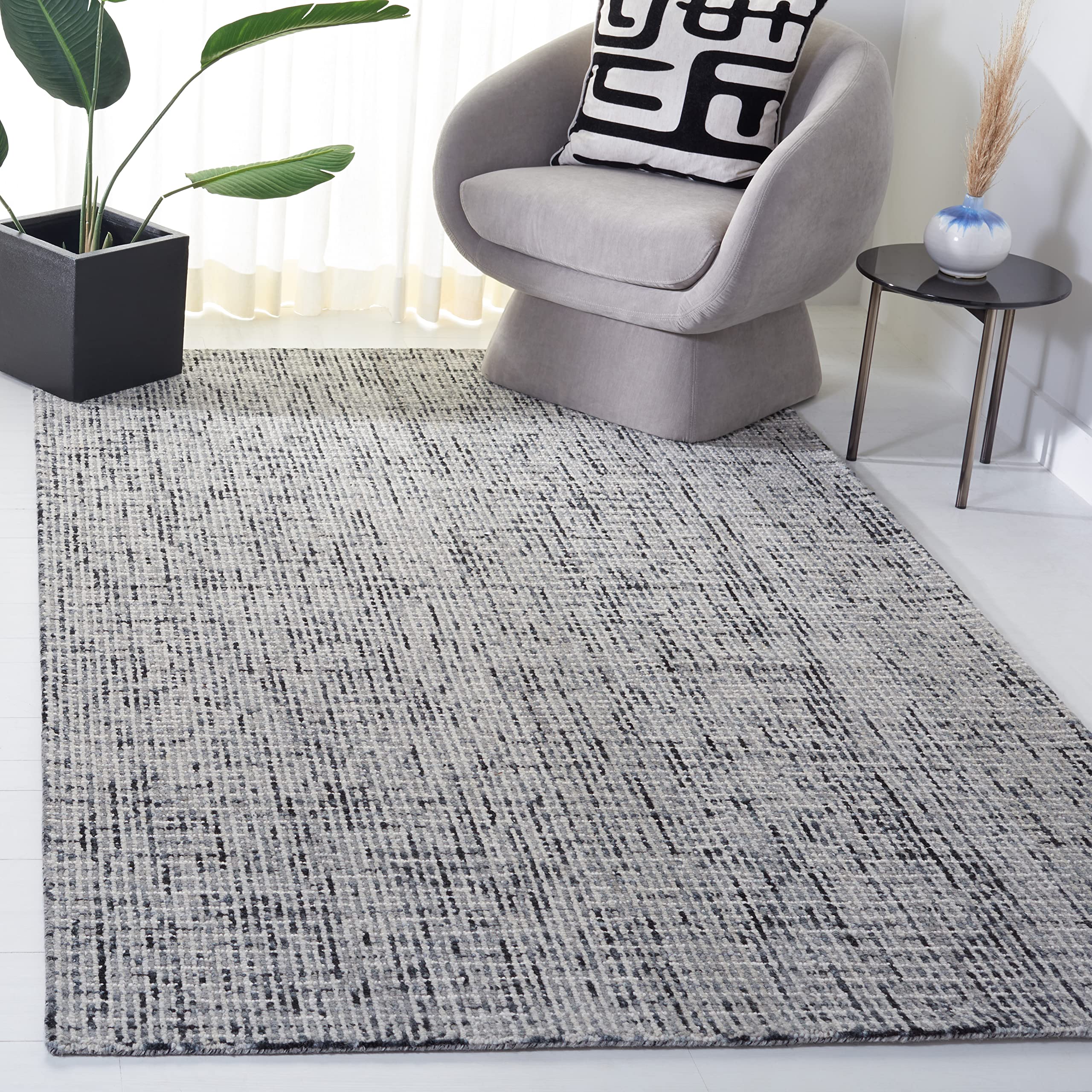 SAFAVIEH Area Rug 8x10 - Abstract Collection - Large - Ivory & Grey, Handmade Wool, Ideal for Living Room, Bedroom, Office, Dining Space (ABT468G)