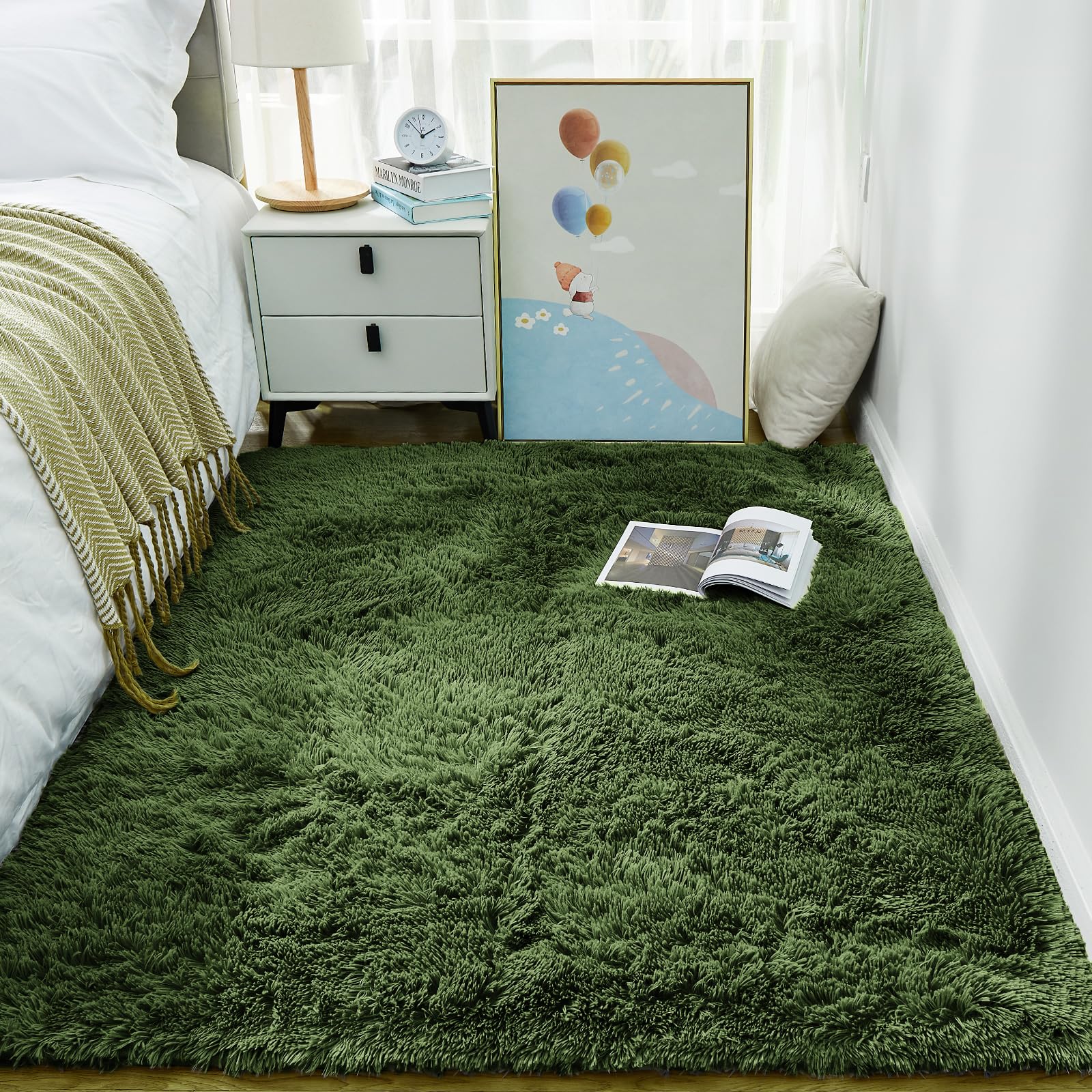 Ophanie 8x10 Area Rugs for Living Room, Upgrade Non-Slip Fluffy Soft Large Shag Bedroom Carpet, Ivory Big Indoor Thick Nursery Rug, Carpets for Boy and Girls Room Dorm Home Decor Aesthetic