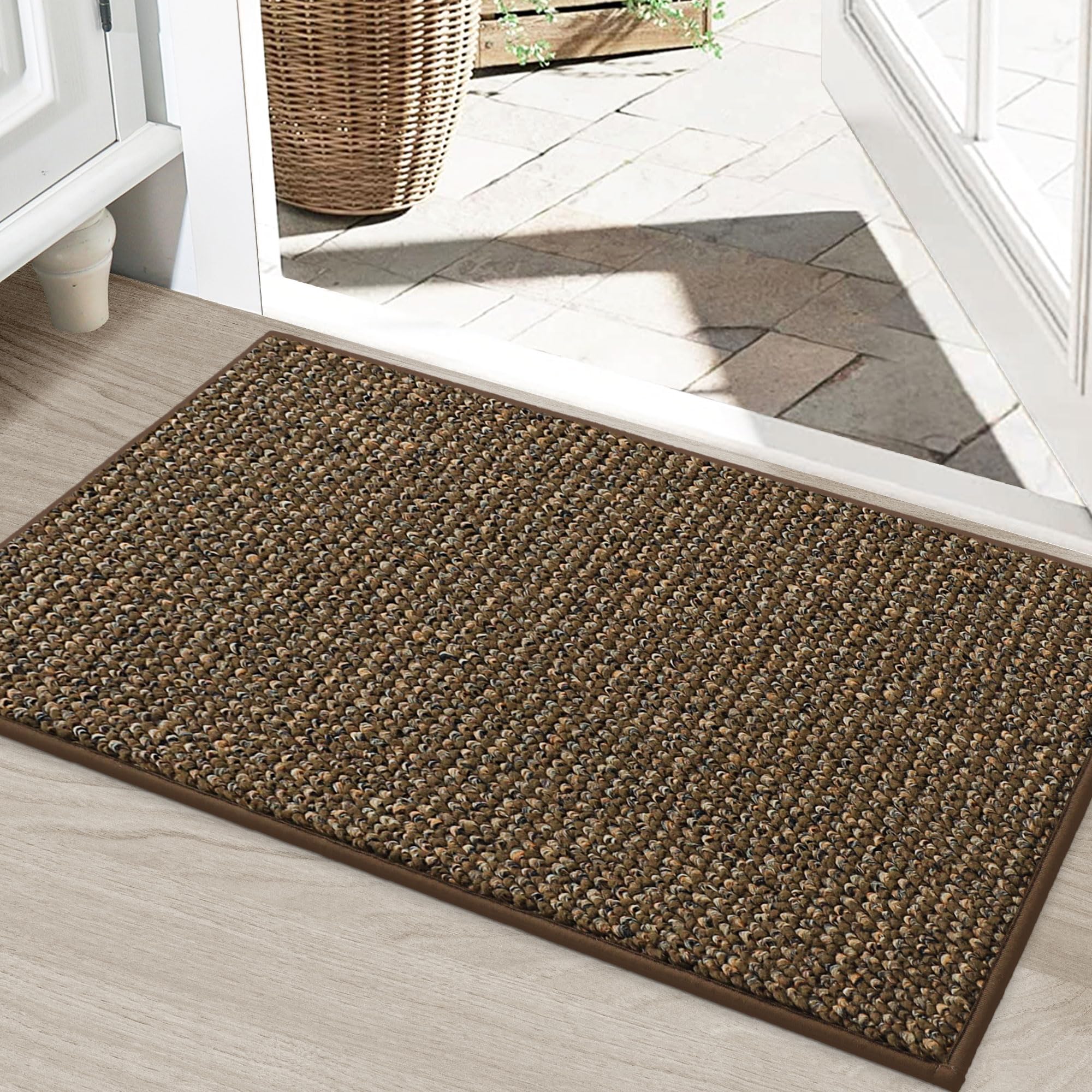 BEQHAUSE Dirt Trapper Door Mat 24" x 36", Non-Slip Washable Doormats Entrance Mat, Dirt Resistant and Absorbent Welcome Mat, Low Profile Floor Mats for Front Back Door and Entryway, Beige