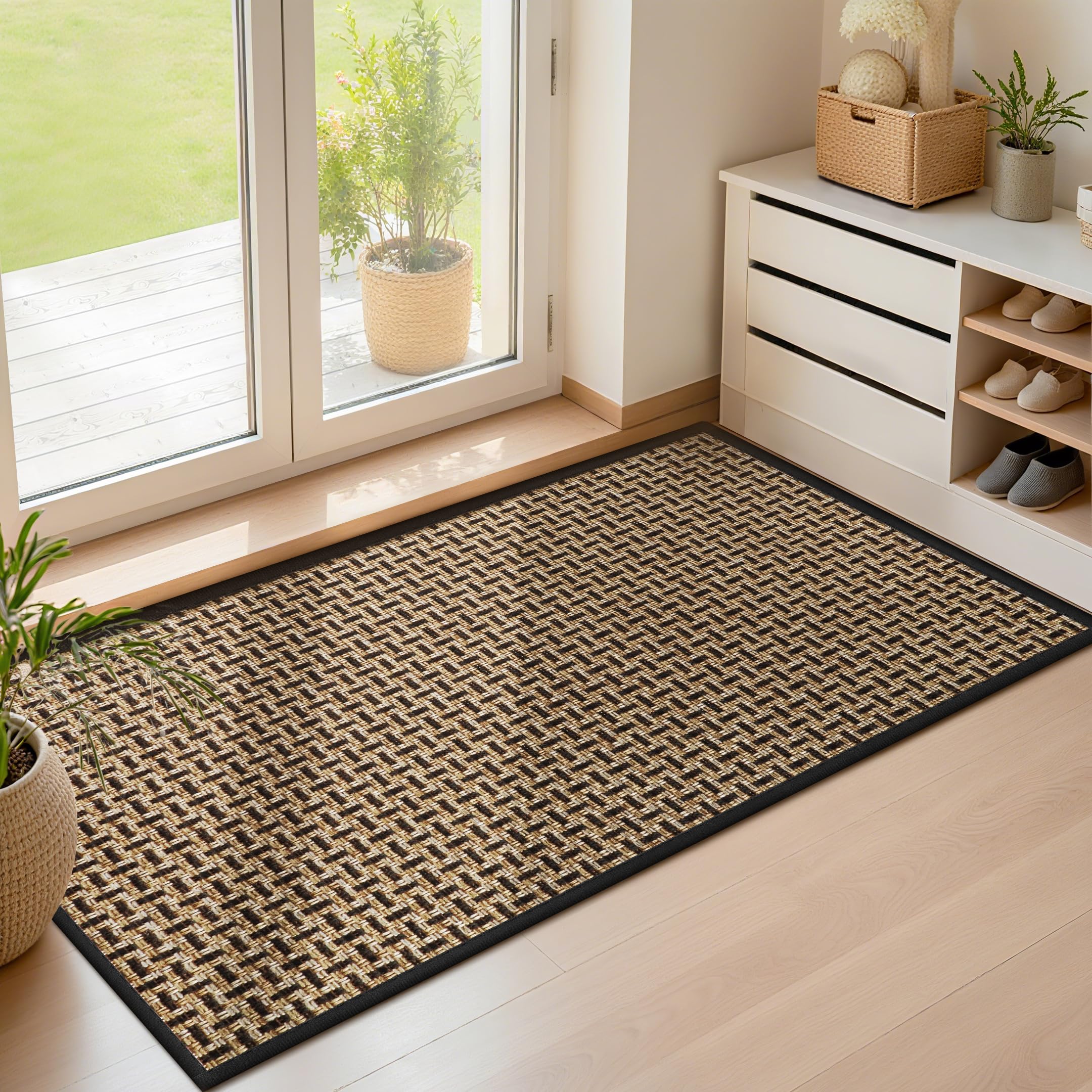 LEKEEPGO Ultra Thin Indoor Door Mat 36"x59", Low-Profile Door Mat Indoor Entrance, Non Slip Rubber Backing Inside Doormat Washable Welcome Front Entryway Dirt Trapper Entry Mat, Brown