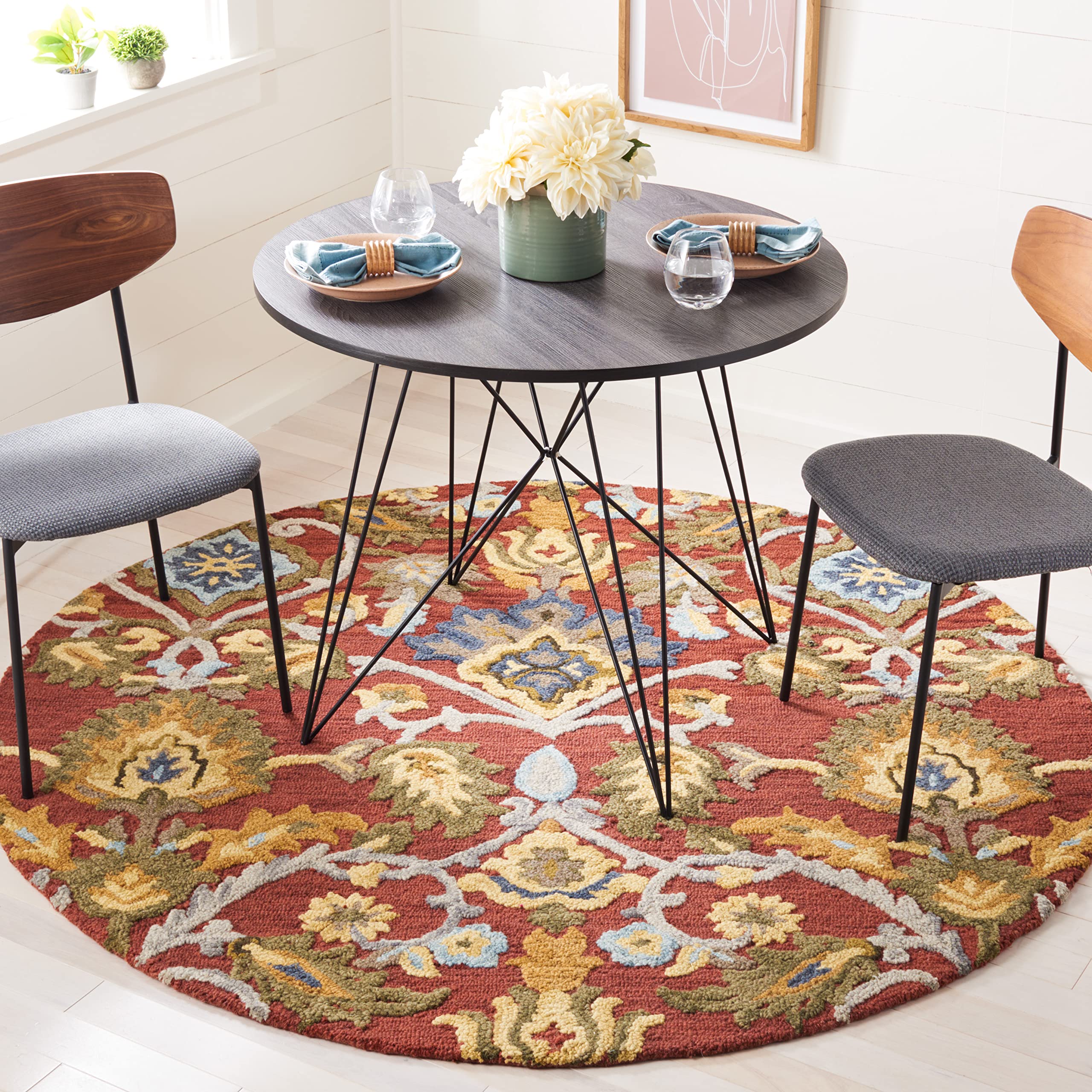 SAFAVIEH Area Rug 8x10 - Blossom Collection - Large - Green & Multi, Handmade Wool, Ideal for Living Room, Bedroom, Office, Dining Space (BLM402B)