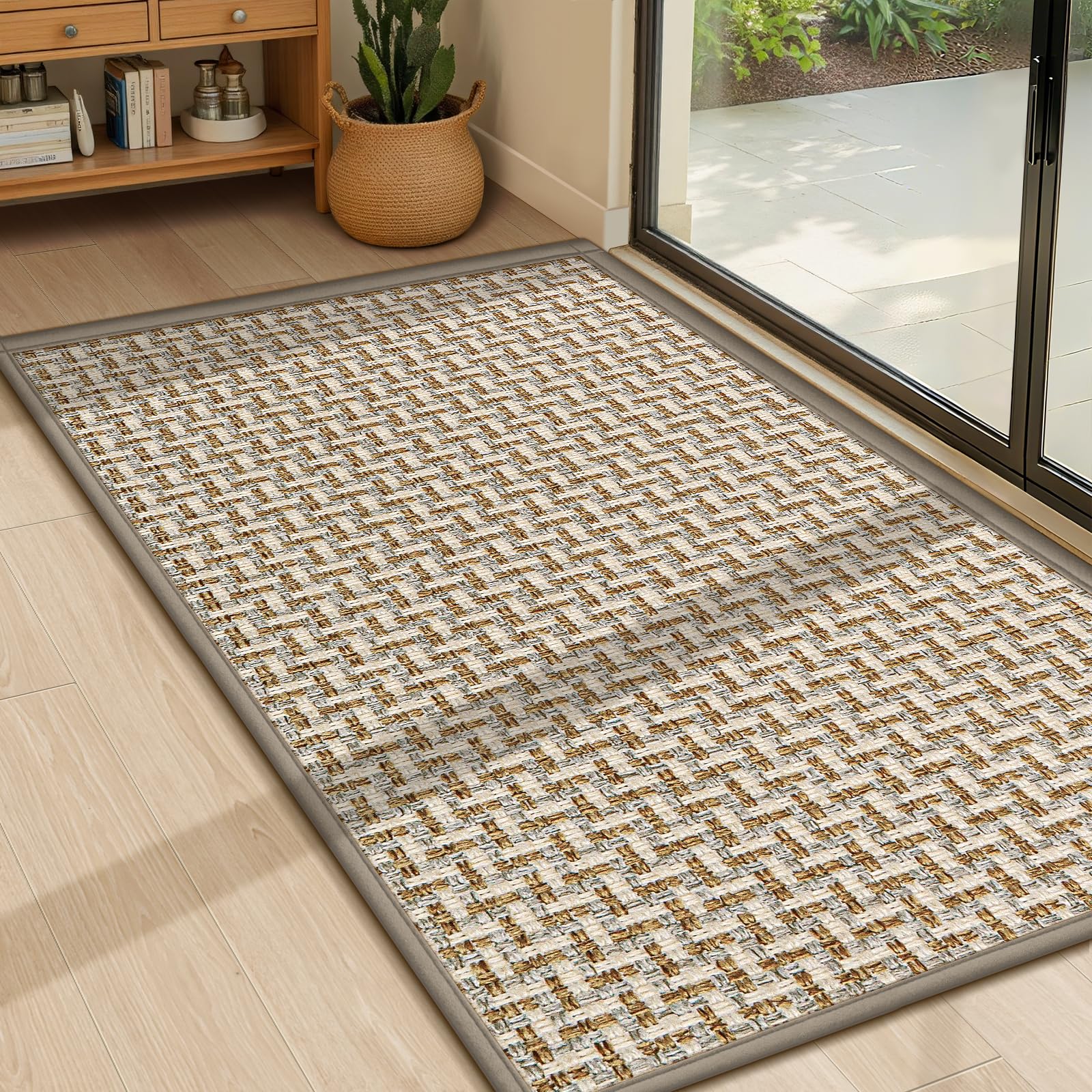 LEKEEPGO Ultra Thin Indoor Door Mat 24"x47", Low-Profile Door Mat Indoor Entrance, Non Slip Rubber Backing Inside Doormat Washable Welcome Front Entryway Dirt Trapper Entry Mat, Grey