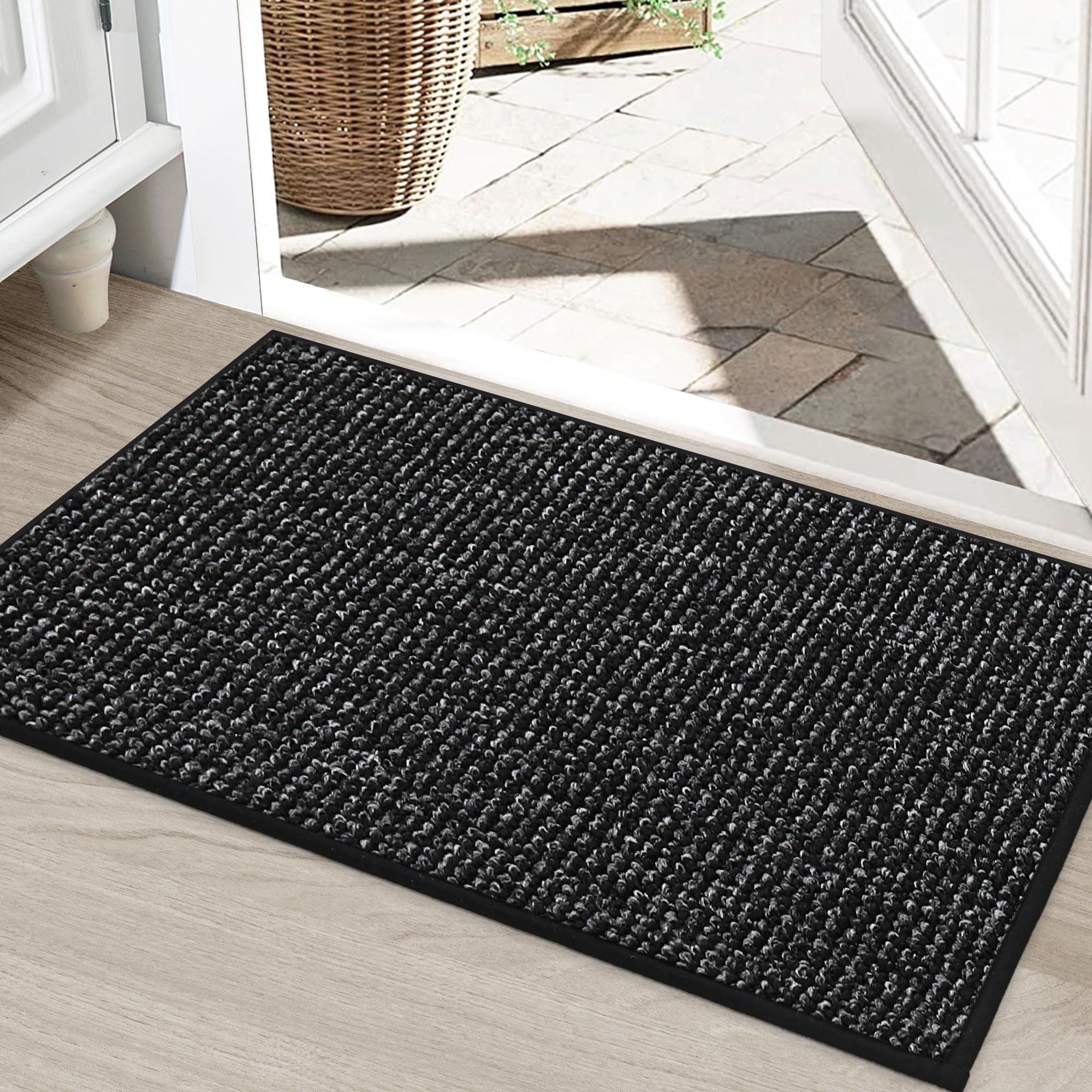BEQHAUSE Dirt Trapper Door Mat 24" x 36", Non-Slip Washable Doormats Entrance Mat, Dirt Resistant and Absorbent Welcome Mat, Low Profile Floor Mats for Front Back Door and Entryway, Beige