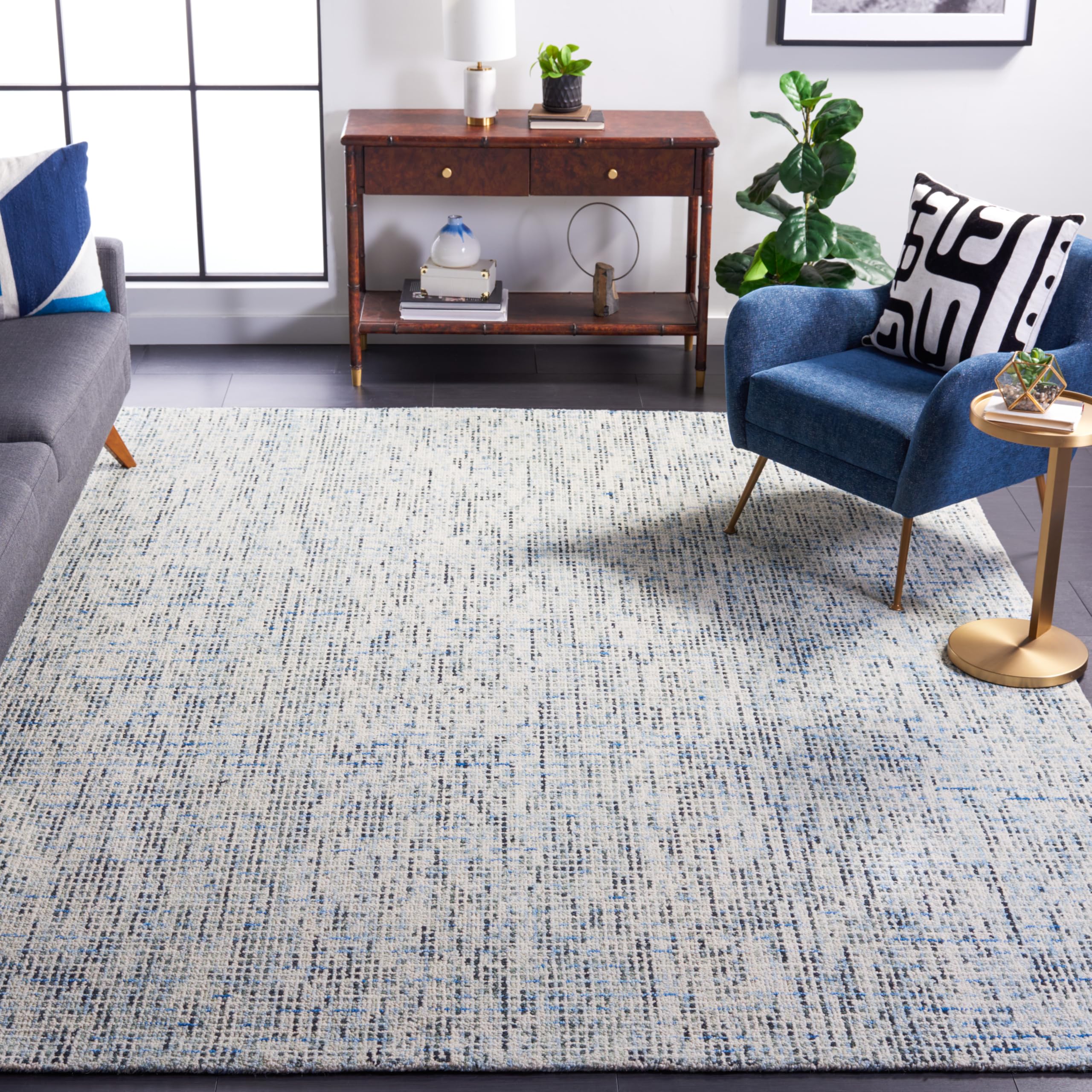 SAFAVIEH Area Rug 8x10 - Abstract Collection - Large - Ivory & Grey, Handmade Wool, Ideal for Living Room, Bedroom, Office, Dining Space (ABT468G)