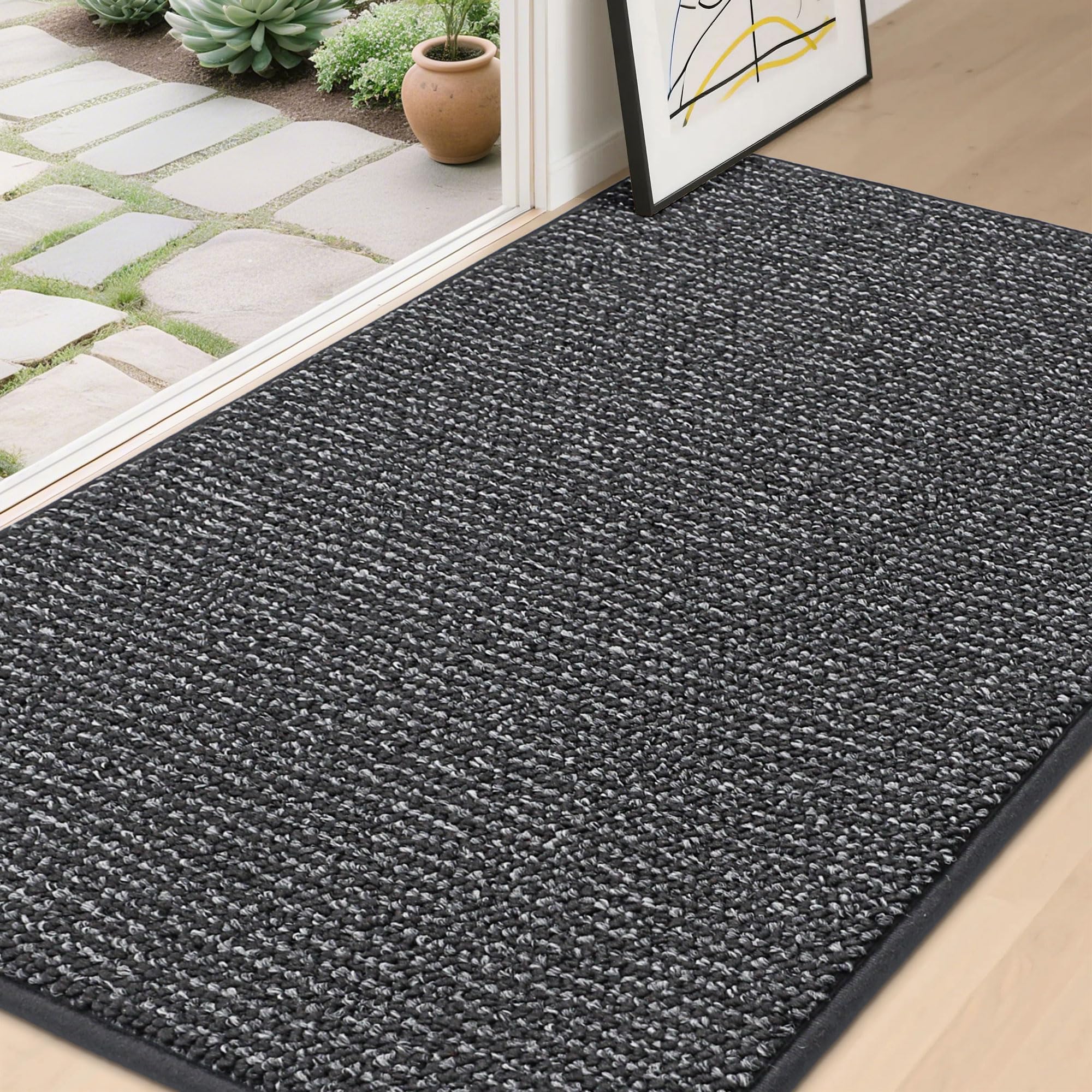 BEQHAUSE Dirt Trapper Door Mat 24" x 36", Non-Slip Washable Doormats Entrance Mat, Dirt Resistant and Absorbent Welcome Mat, Low Profile Floor Mats for Front Back Door and Entryway, Beige