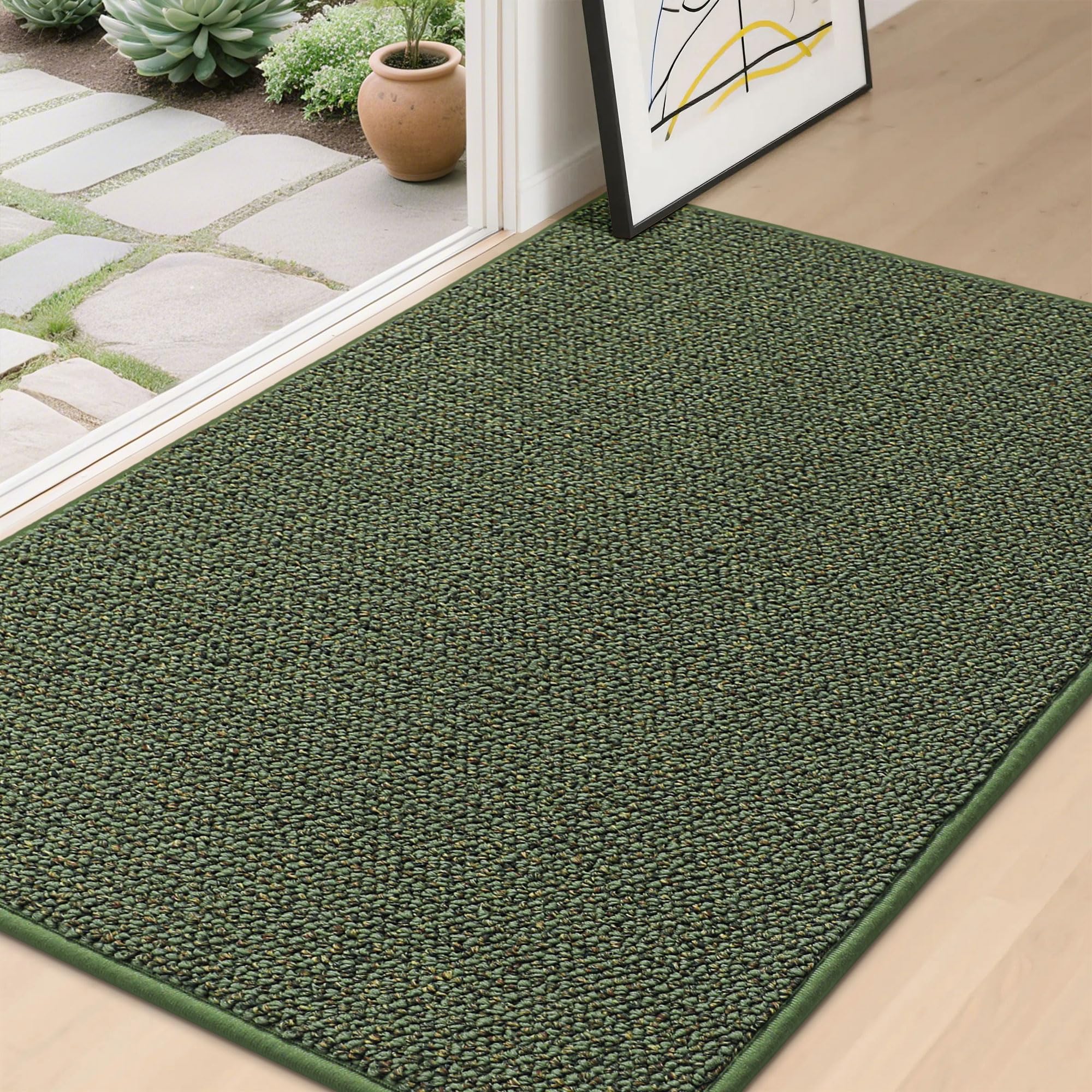 BEQHAUSE Dirt Trapper Door Mat 24" x 36", Non-Slip Washable Doormats Entrance Mat, Dirt Resistant and Absorbent Welcome Mat, Low Profile Floor Mats for Front Back Door and Entryway, Beige