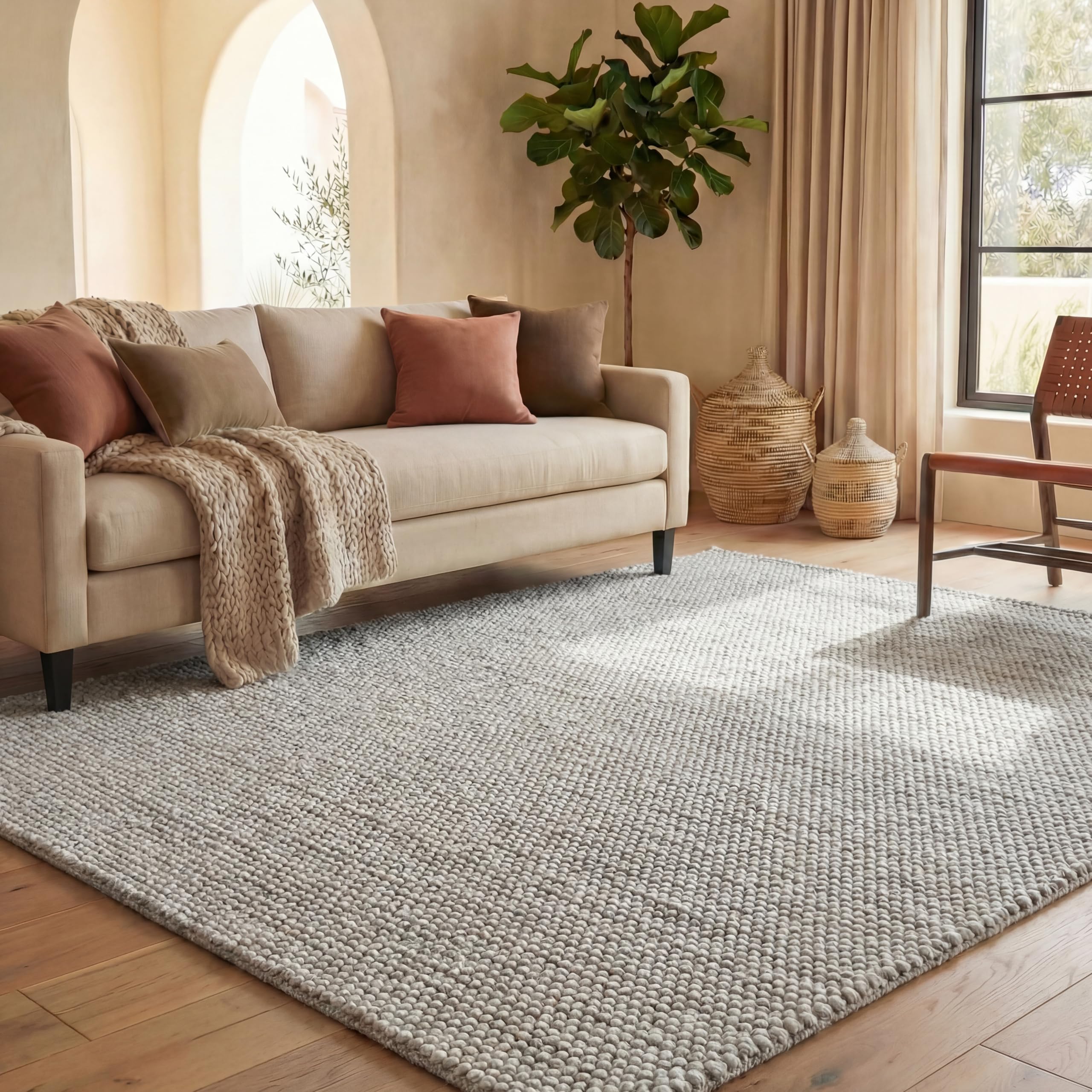 SAFAVIEH Area Rug 5x8 - Natura Collection - Beige & Ivory, Handmade Wool Blend, Textured Design, Ideal for Living Room, Bedroom, Dining Space (NAT425B)
