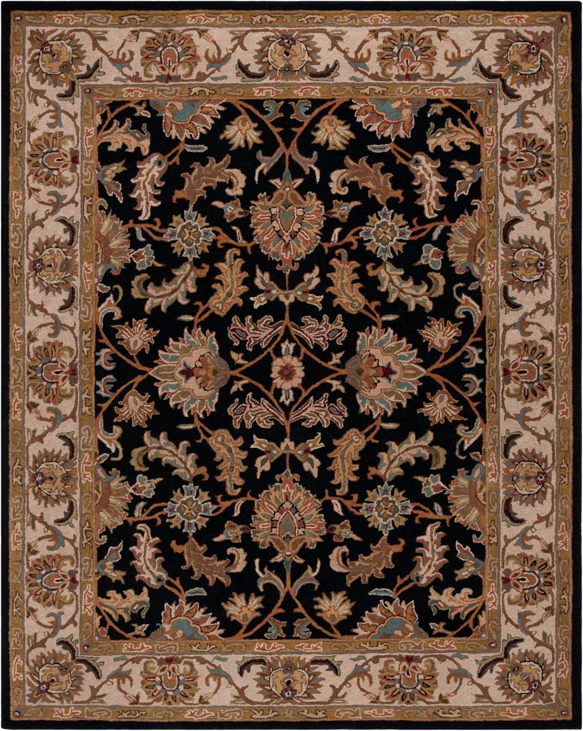 SAFAVIEH Heritage Collection Area Rug - 9' x 12', Black & Beige, Handmade Traditional Oriental Wool, Ideal for High Traffic Areas in Living Room, Bedroom (HG628B)