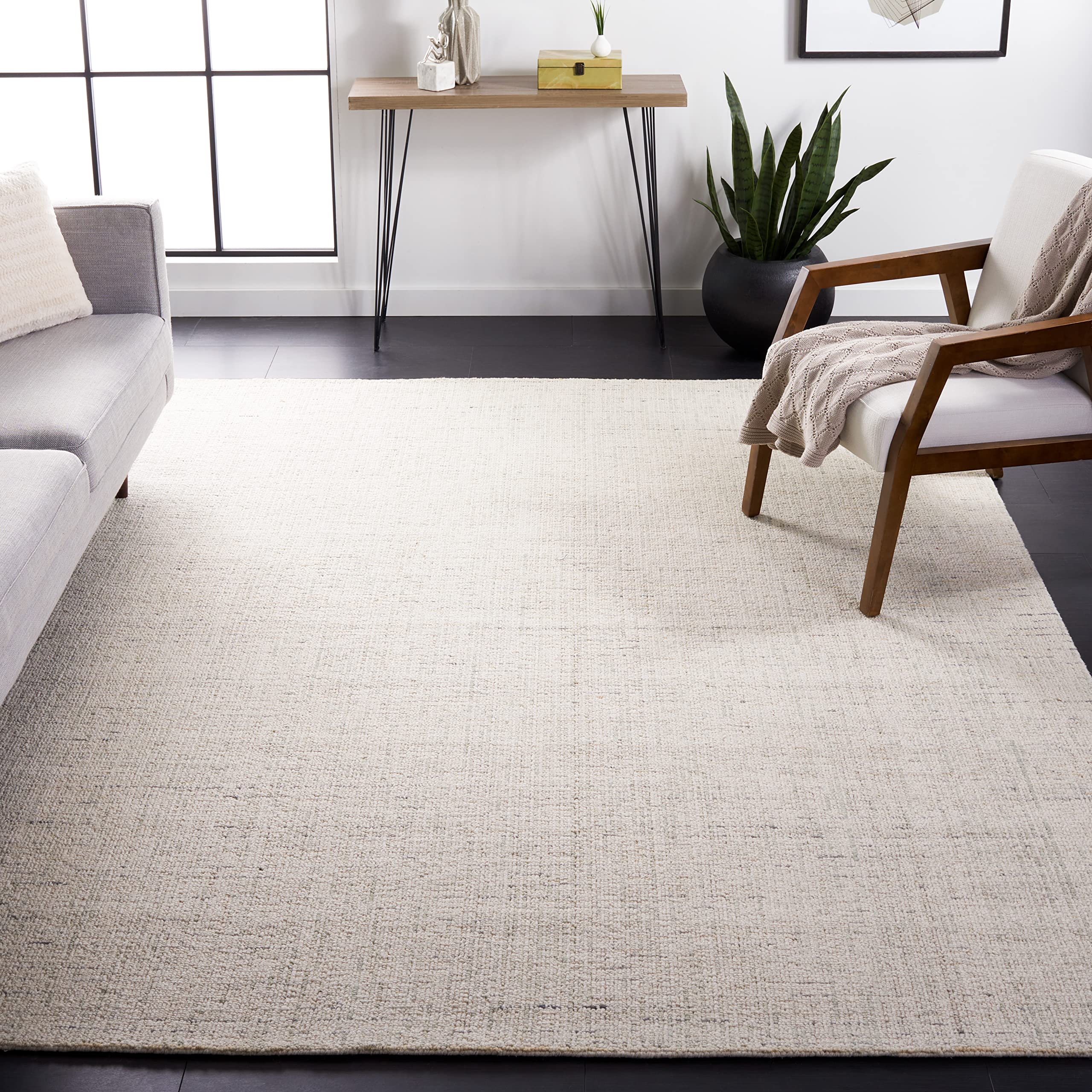 SAFAVIEH Area Rug 8x10 - Abstract Collection - Large - Ivory & Grey, Handmade Wool, Ideal for Living Room, Bedroom, Office, Dining Space (ABT468G)
