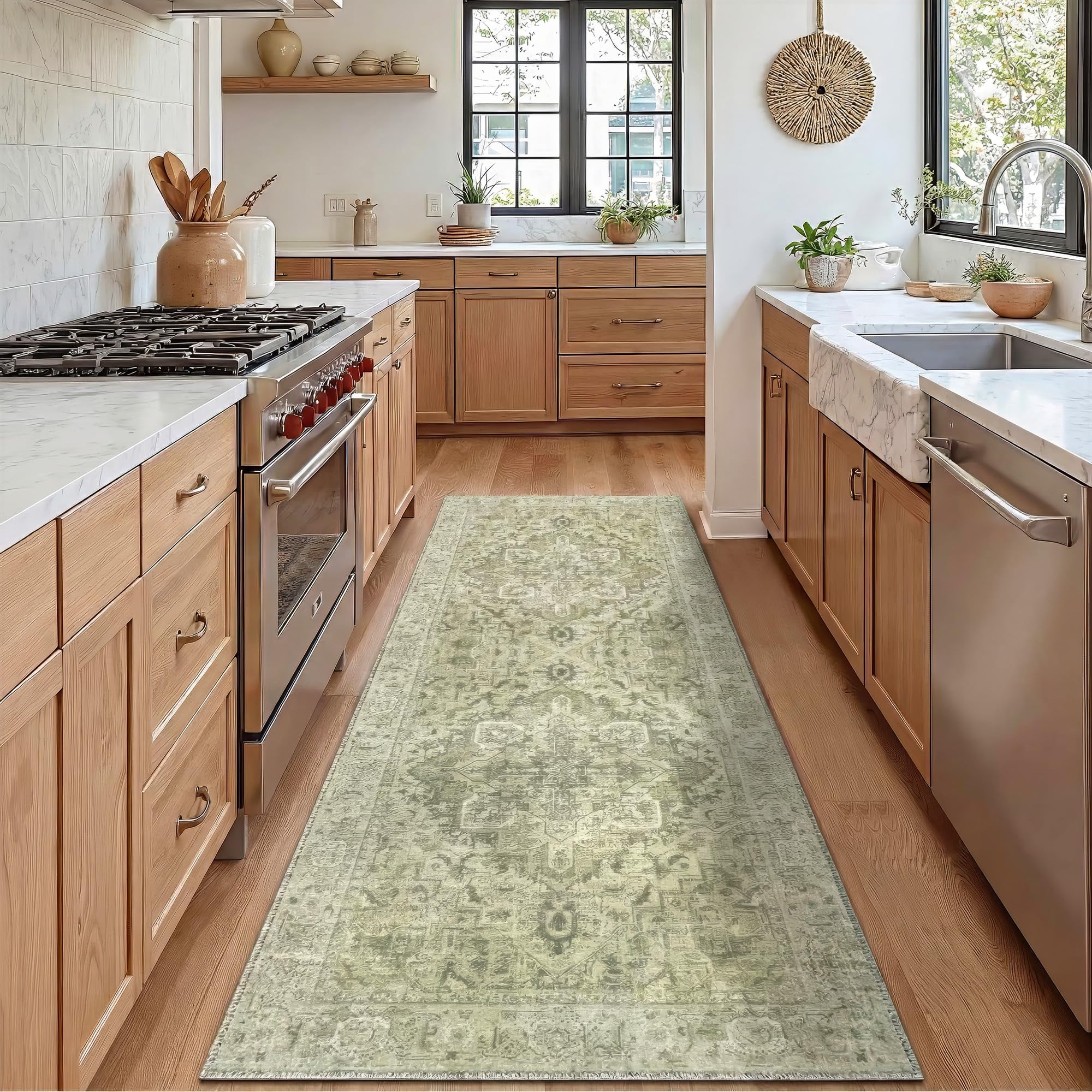 Homemate Washable Rug 8x10 Area Rugs - Vintage Faux Wool Rugs for Living Room Bedroom Dining Room - Non Slip Foldable Carpet Indoor Area Rug for Home Decor（8'x10', Beige