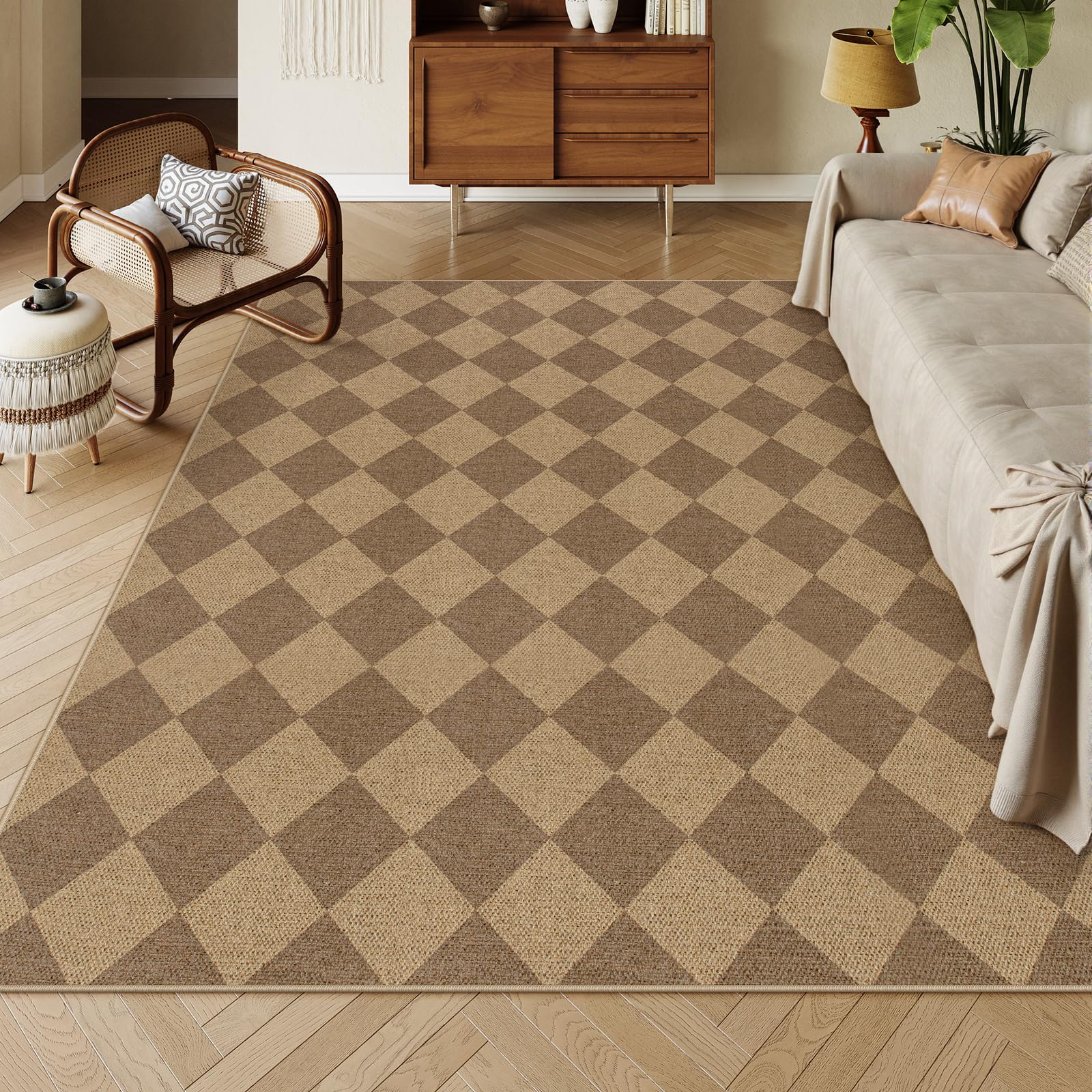 Lahome Colette Checkered Easy Jute Entryway Rug, 3x5 Washable Area Rugs for Living Room Outdoor Patio, Non Slip Blue Indoor Door Mat Checkerboard Throw Carpet for Entry Front Door Guestroom Deck