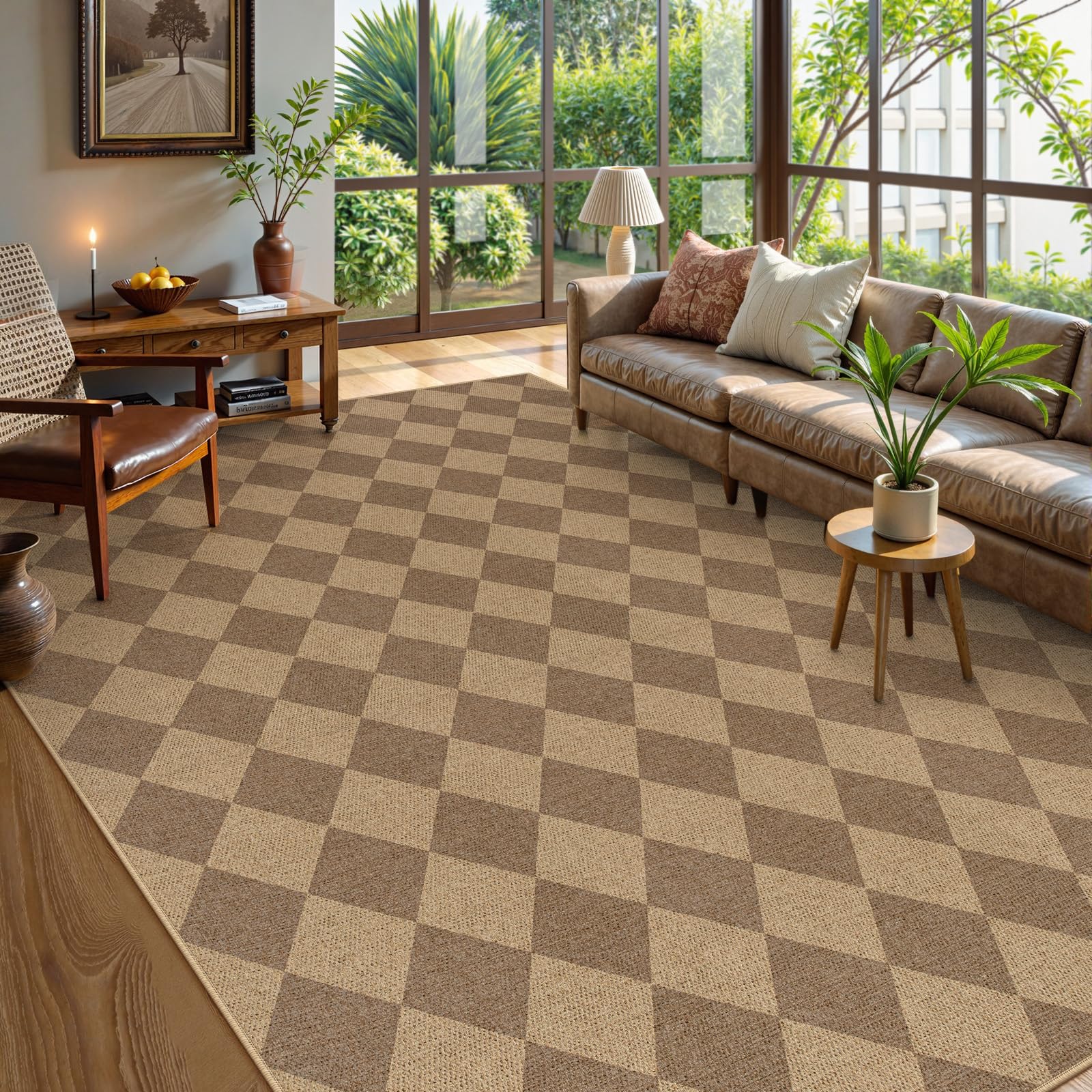Lahome Colette Checkered Easy Jute Entryway Rug, 3x5 Washable Area Rugs for Living Room Outdoor Patio, Non Slip Blue Indoor Door Mat Checkerboard Throw Carpet for Entry Front Door Guestroom Deck
