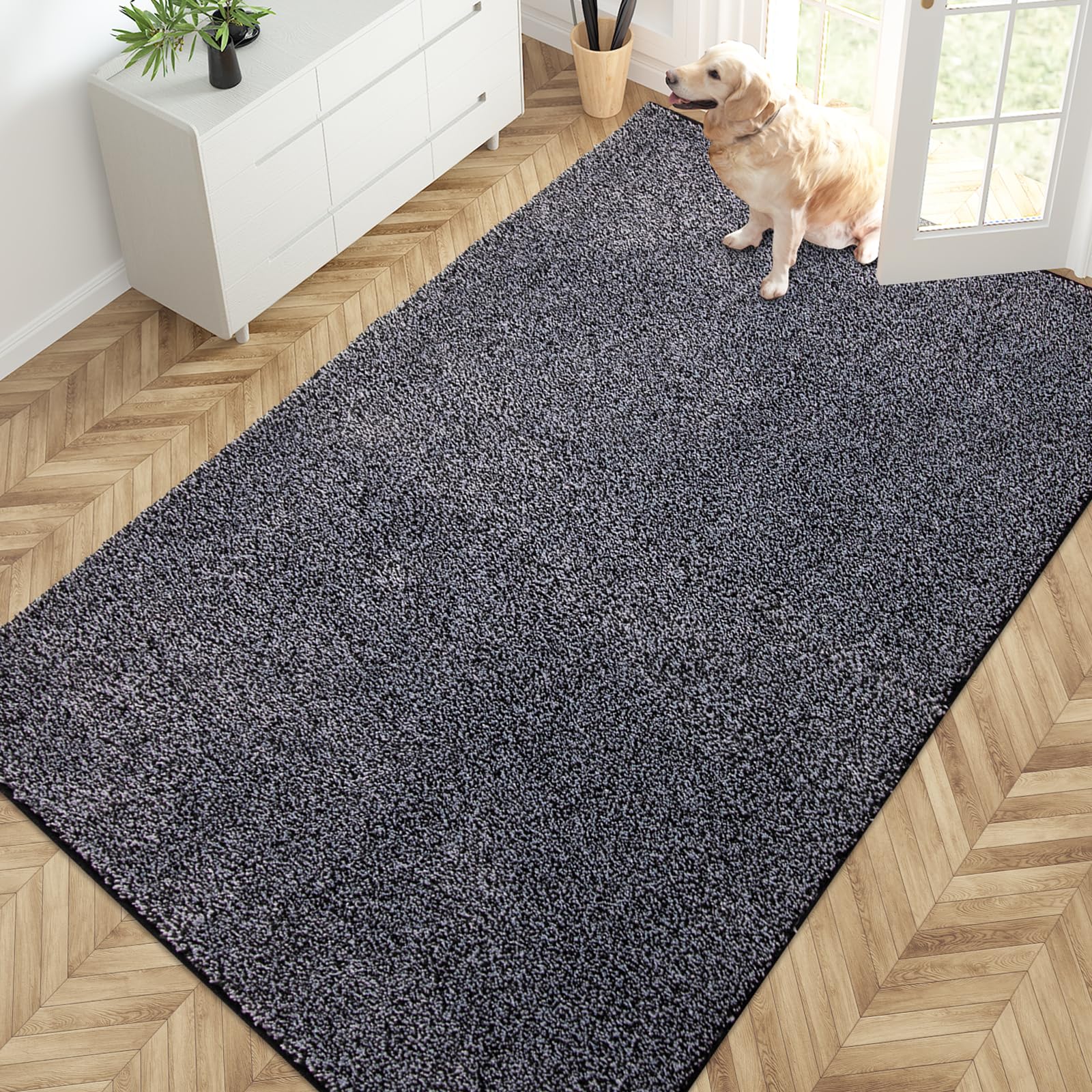 PURRUGS Dirt Trapping Door Mat 24" x 35.5", Non-Slip Machine Washable Entryway Rug, Dog Doormat, Indoor Front Door Mat, Super Absorbent Entry Rug for Muddy Shoes & Paws, Charcoal