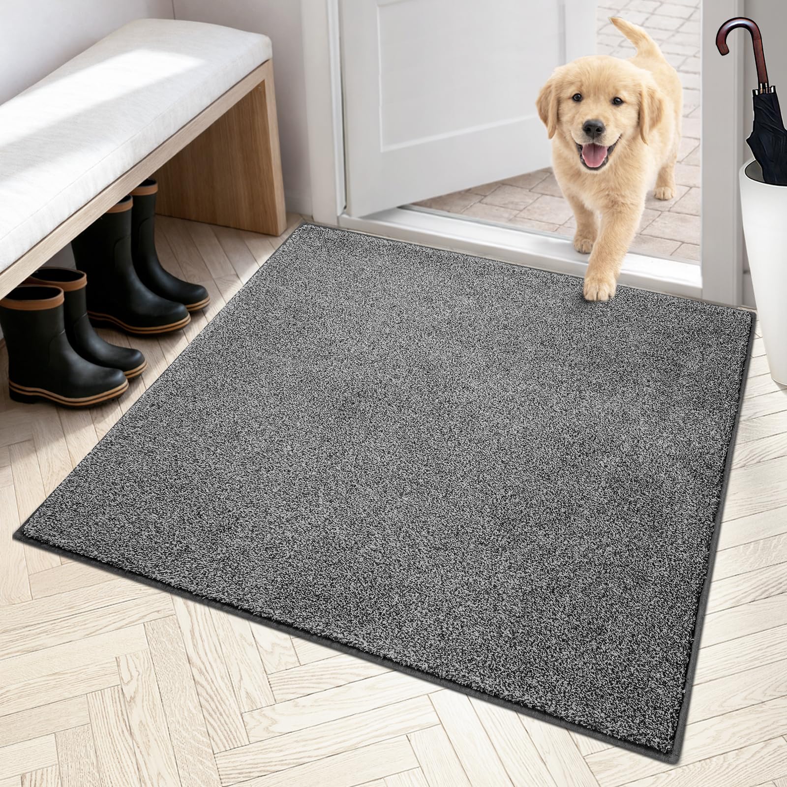 PURRUGS Dirt Trapping Door Mat 24" x 35.5", Non-Slip Machine Washable Entryway Rug, Dog Doormat, Indoor Front Door Mat, Super Absorbent Entry Rug for Muddy Shoes & Paws, Charcoal