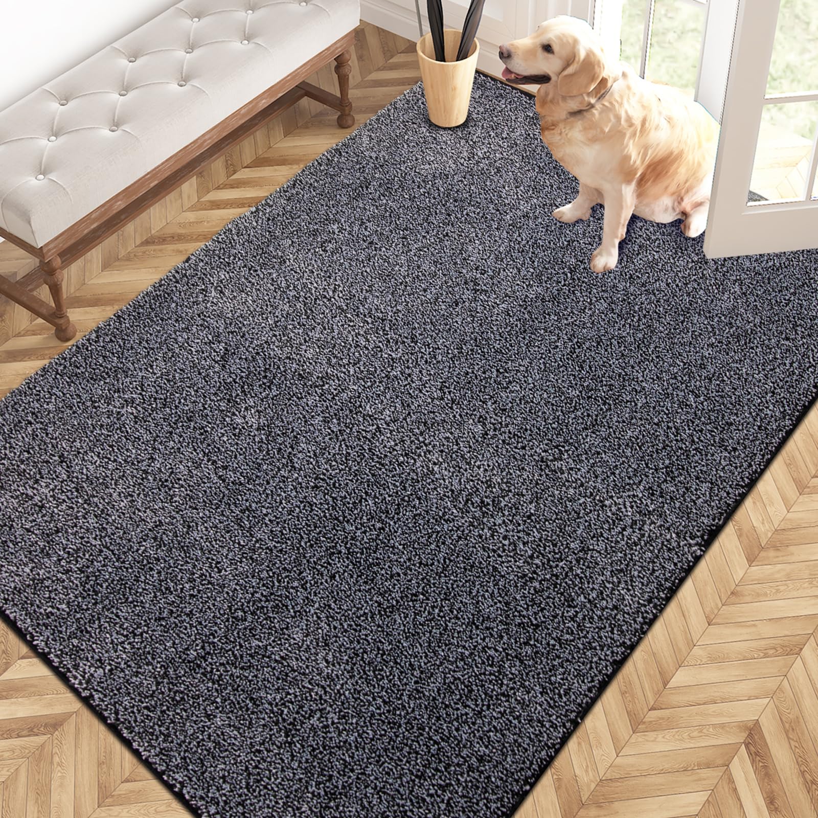 PURRUGS Dirt Trapping Door Mat 24" x 35.5", Non-Slip Machine Washable Entryway Rug, Dog Doormat, Indoor Front Door Mat, Super Absorbent Entry Rug for Muddy Shoes & Paws, Charcoal