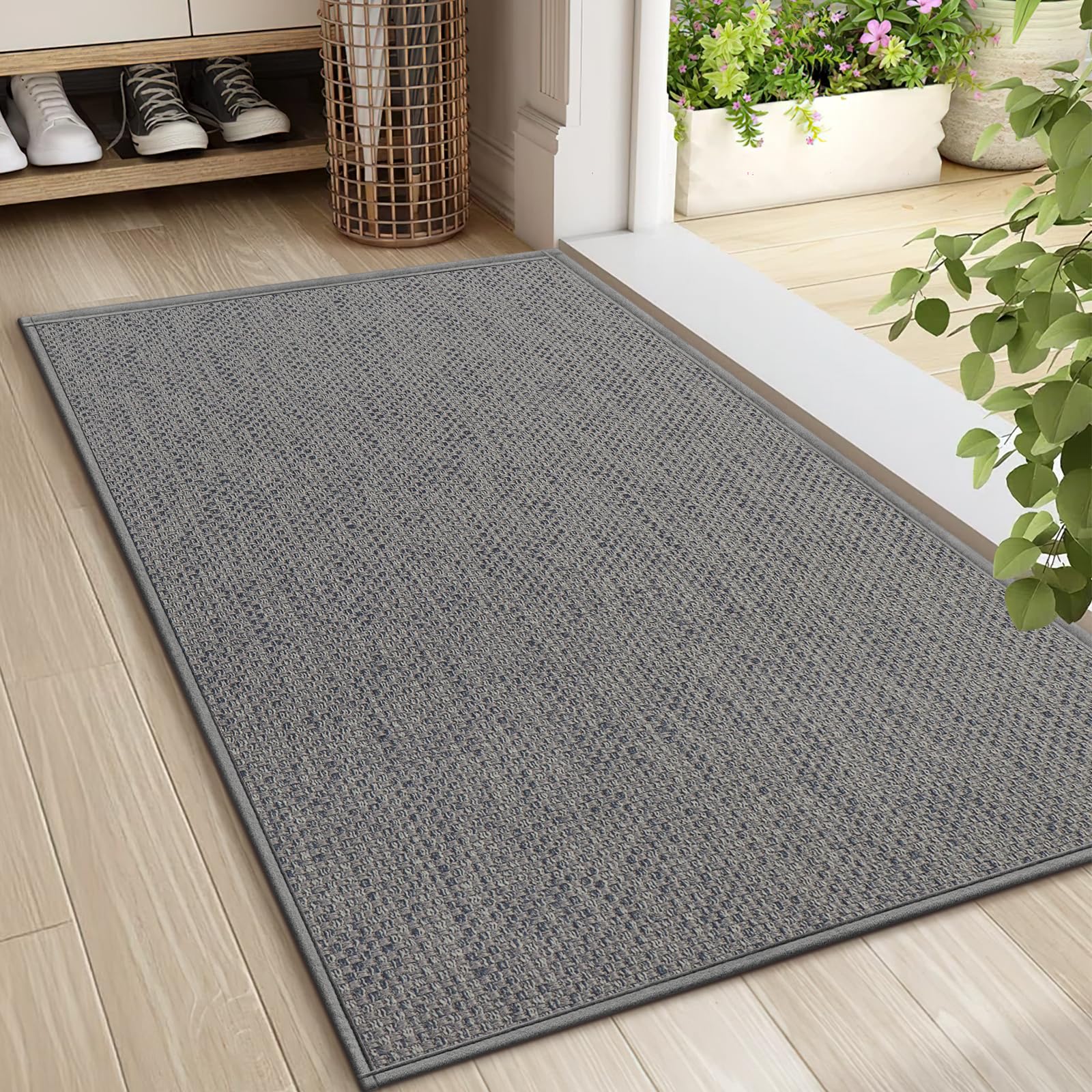 LEKEEPGO Door Mat 24"x36", Non Slip Door Mat Indoor Entrance, Rubber Backing Front Indoor Door mats Washable Absorbent Doormat Low-Profile Entryway Entry Resist Dirt Inside Door Mats, Grey