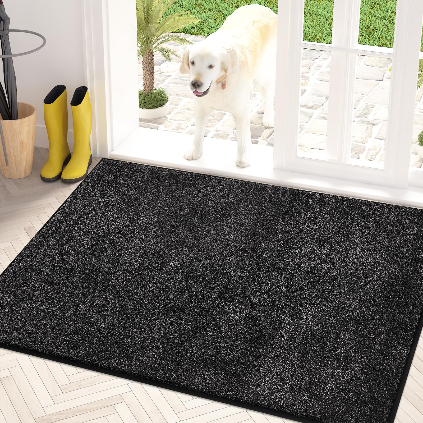 PURRUGS Dirt Trapping Door Mat 24" x 35.5", Non-Slip Machine Washable Entryway Rug, Dog Doormat, Indoor Front Door Mat, Super Absorbent Entry Rug for Muddy Shoes & Paws, Charcoal