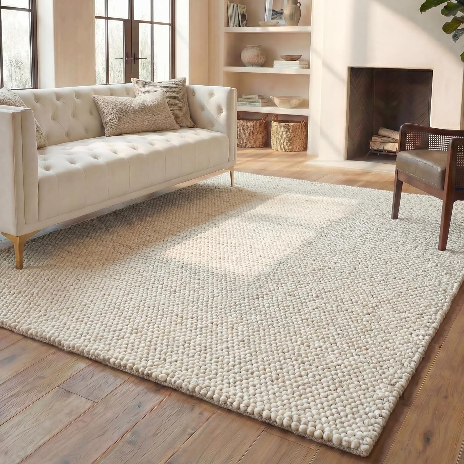 SAFAVIEH Area Rug 8x10 - Natura Collection - Large - Beige & Ivory, Handmade Wool Blend, Textured Design, Ideal for Living Room, Bedroom, Dining Space (NAT425B)