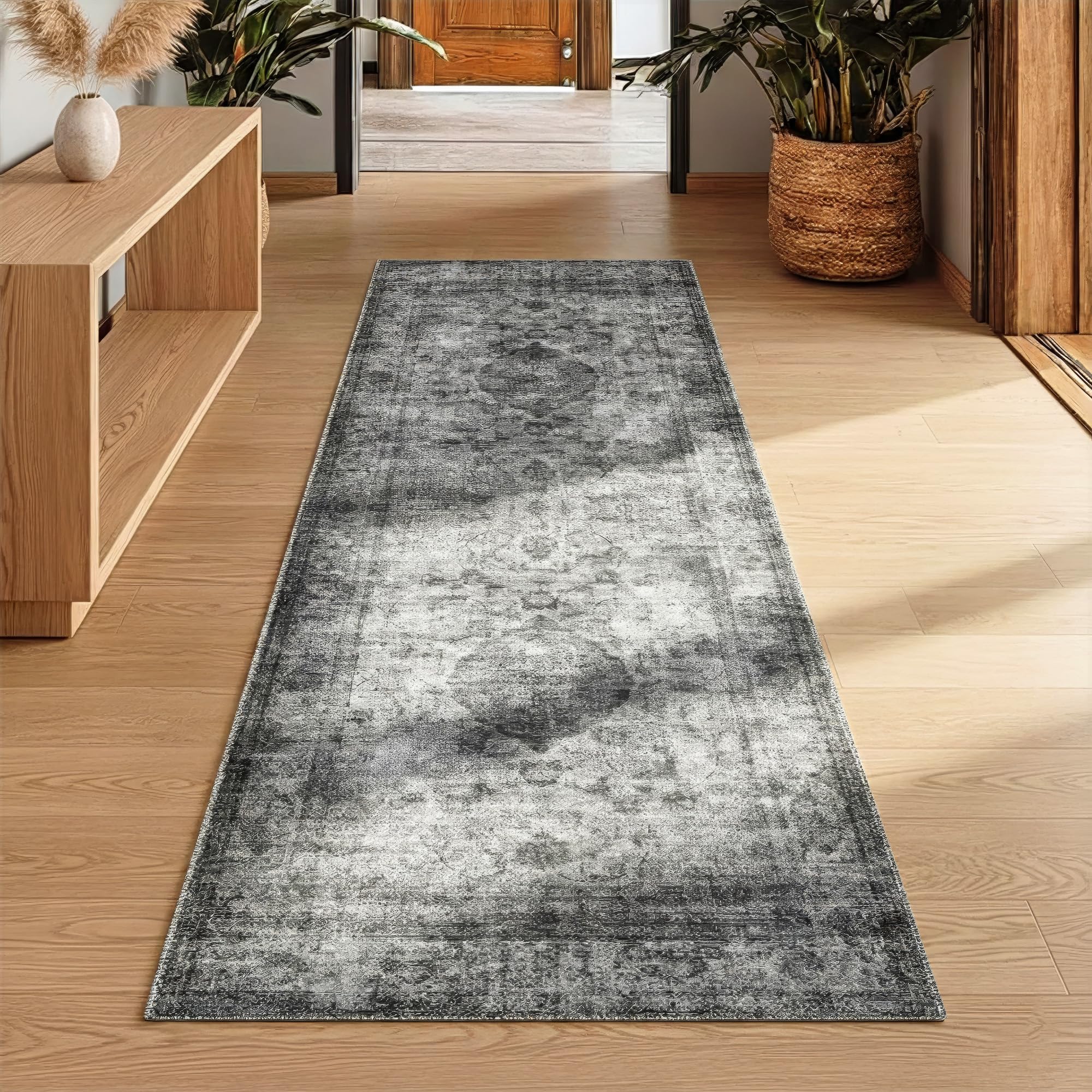 Homemate Washable Rug 8x10 Area Rugs - Vintage Faux Wool Rugs for Living Room Bedroom Dining Room - Non Slip Foldable Carpet Indoor Area Rug for Home Decor（8'x10', Beige