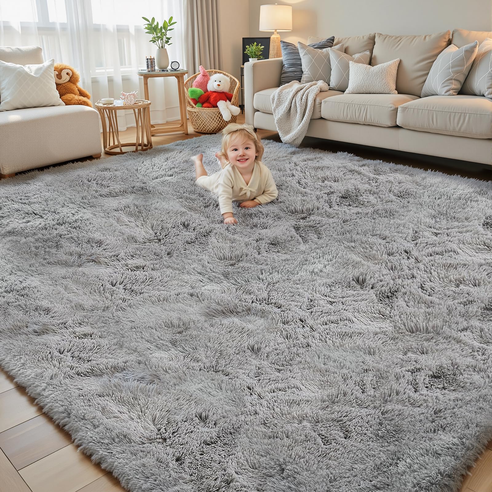 8x10 Area Rugs for Living Room Bedroom Rug, Large Shaggy Soft Plush Furry Bedside Rug, Area Rugs for Home Decor (Light Grey, 8x10 Feet)
