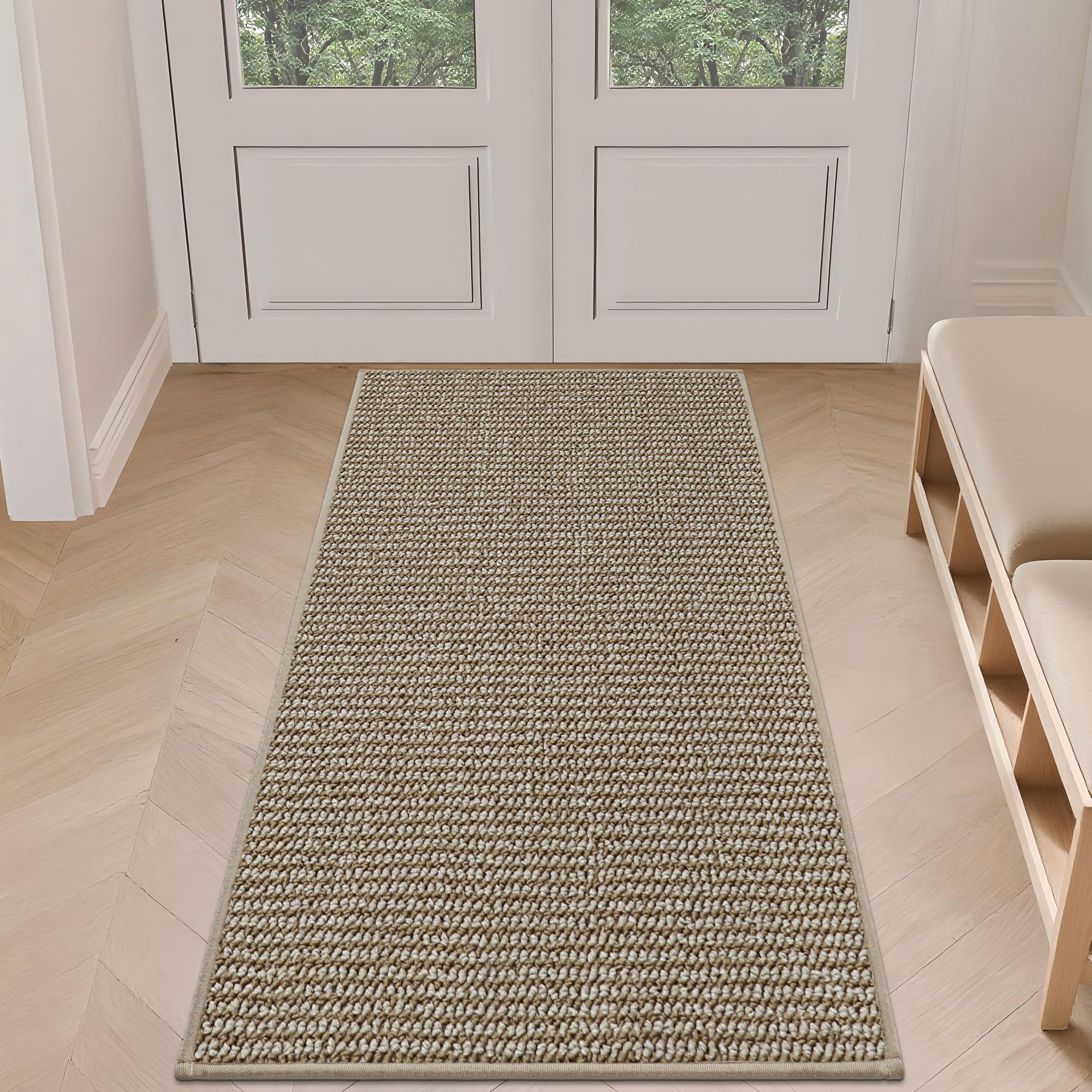 BEQHAUSE Dirt Trapper Door Mat 24" x 36", Non-Slip Washable Doormats Entrance Mat, Dirt Resistant and Absorbent Welcome Mat, Low Profile Floor Mats for Front Back Door and Entryway, Beige
