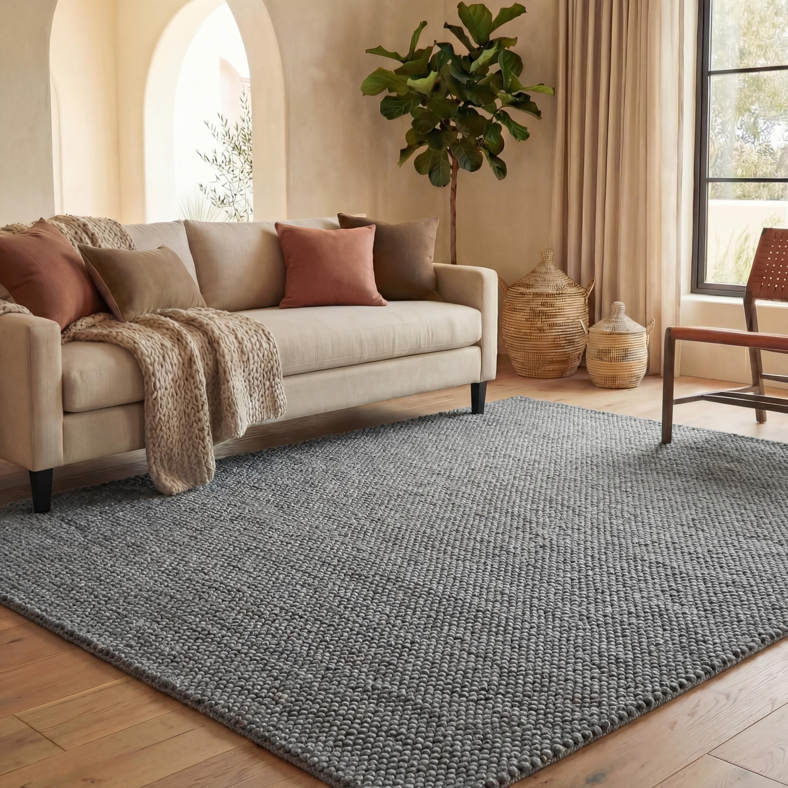 SAFAVIEH Area Rug 8x10 - Natura Collection - Large - Beige & Ivory, Handmade Wool Blend, Textured Design, Ideal for Living Room, Bedroom, Dining Space (NAT425B)