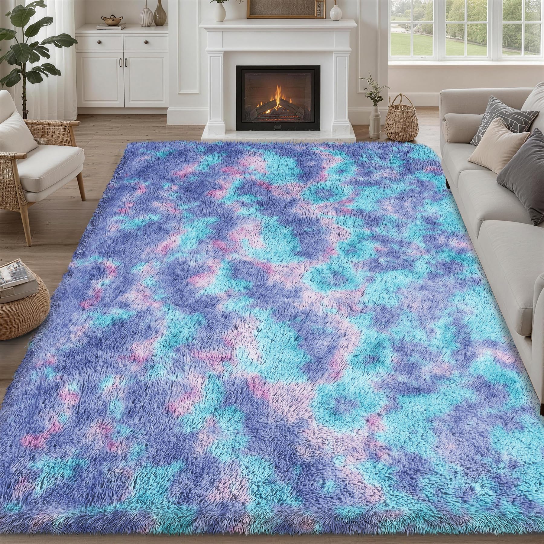 8x10 Area Rugs for Living Room Bedroom: Ultra Soft Fluffy Shag Rug Upgrade Non-Slip Non-Shedding Large Fuzzy Plush Carpet Indoor Floor Carpets for Kids Room Playroom Nursery Dorms Home Decor Black