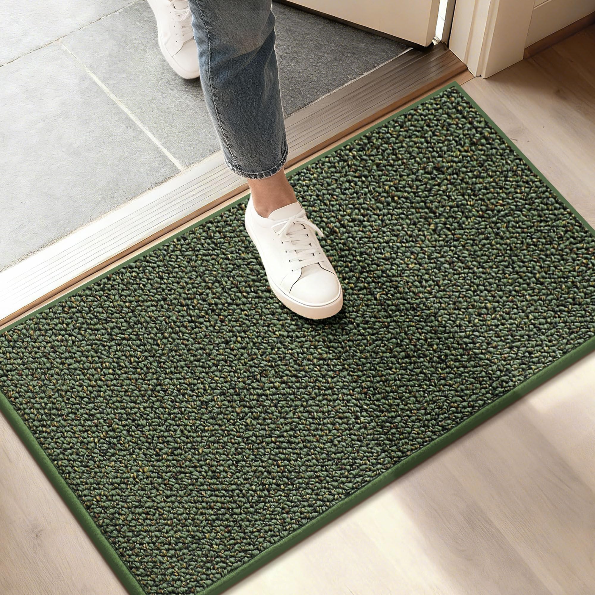BEQHAUSE Dirt Trapper Door Mat 24" x 36", Non-Slip Washable Doormats Entrance Mat, Dirt Resistant and Absorbent Welcome Mat, Low Profile Floor Mats for Front Back Door and Entryway, Beige
