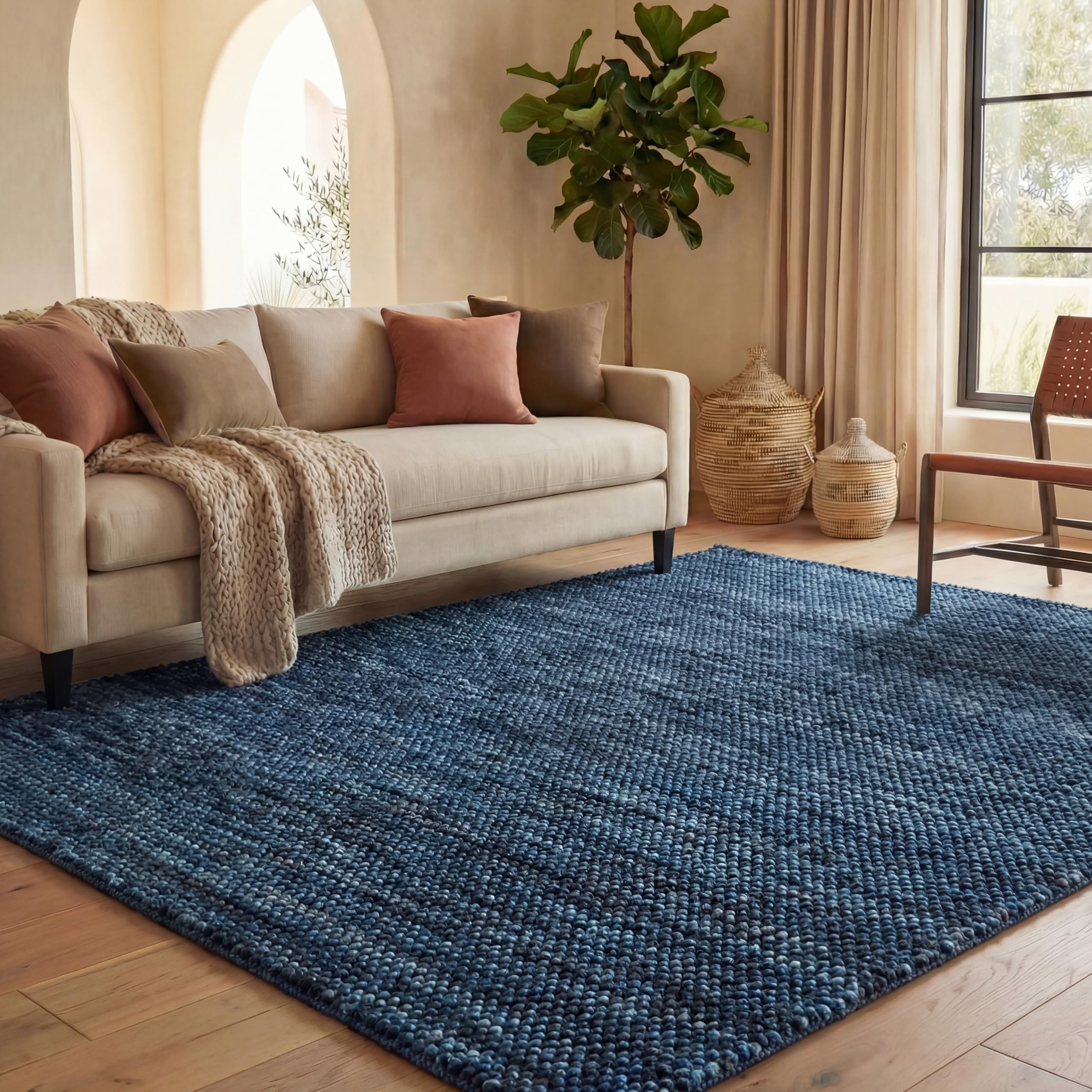 SAFAVIEH Area Rug 5x8 - Natura Collection - Beige & Ivory, Handmade Wool Blend, Textured Design, Ideal for Living Room, Bedroom, Dining Space (NAT425B)