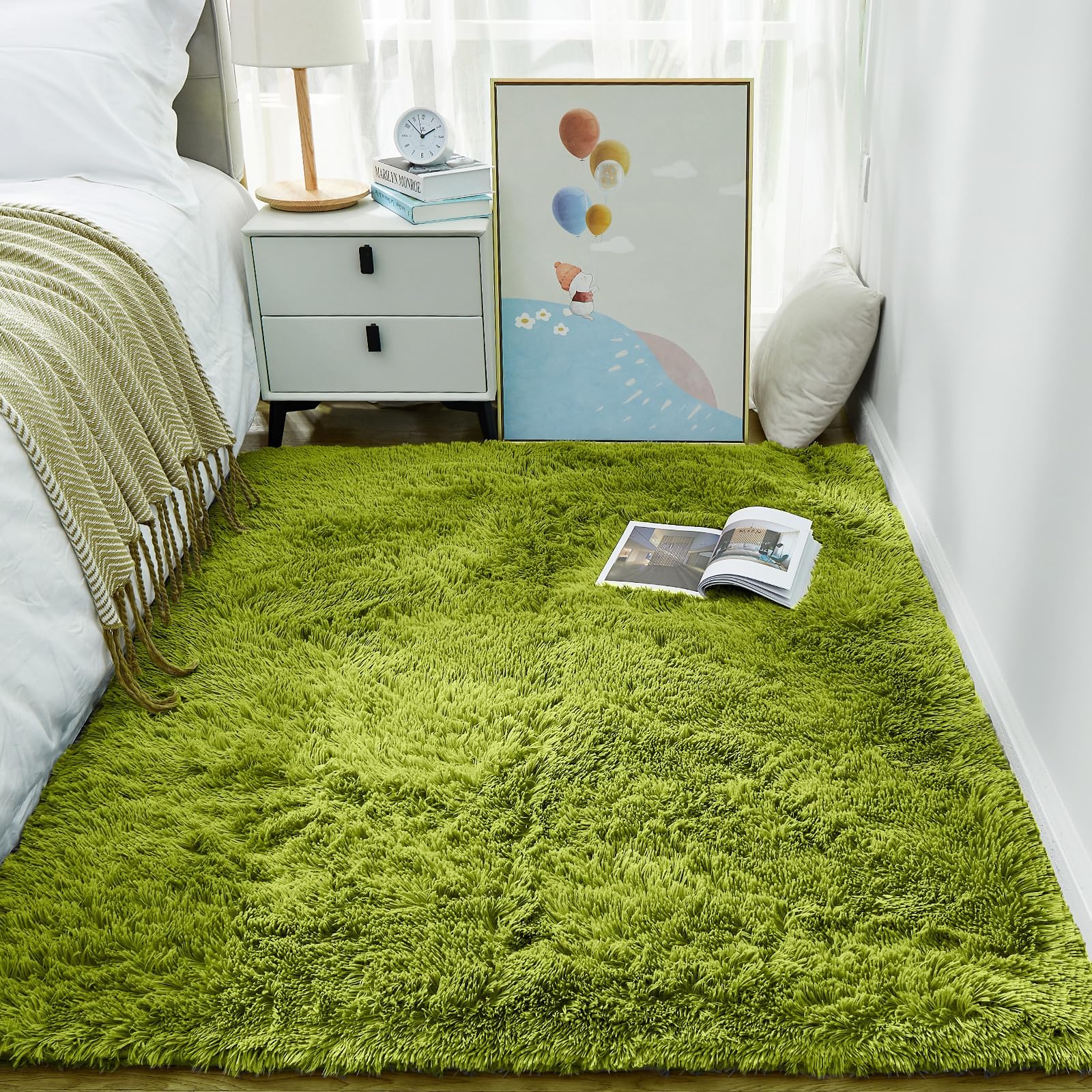 Ophanie 8x10 Area Rugs for Living Room, Upgrade Non-Slip Fluffy Soft Large Shag Bedroom Carpet, Ivory Big Indoor Thick Nursery Rug, Carpets for Boy and Girls Room Dorm Home Decor Aesthetic