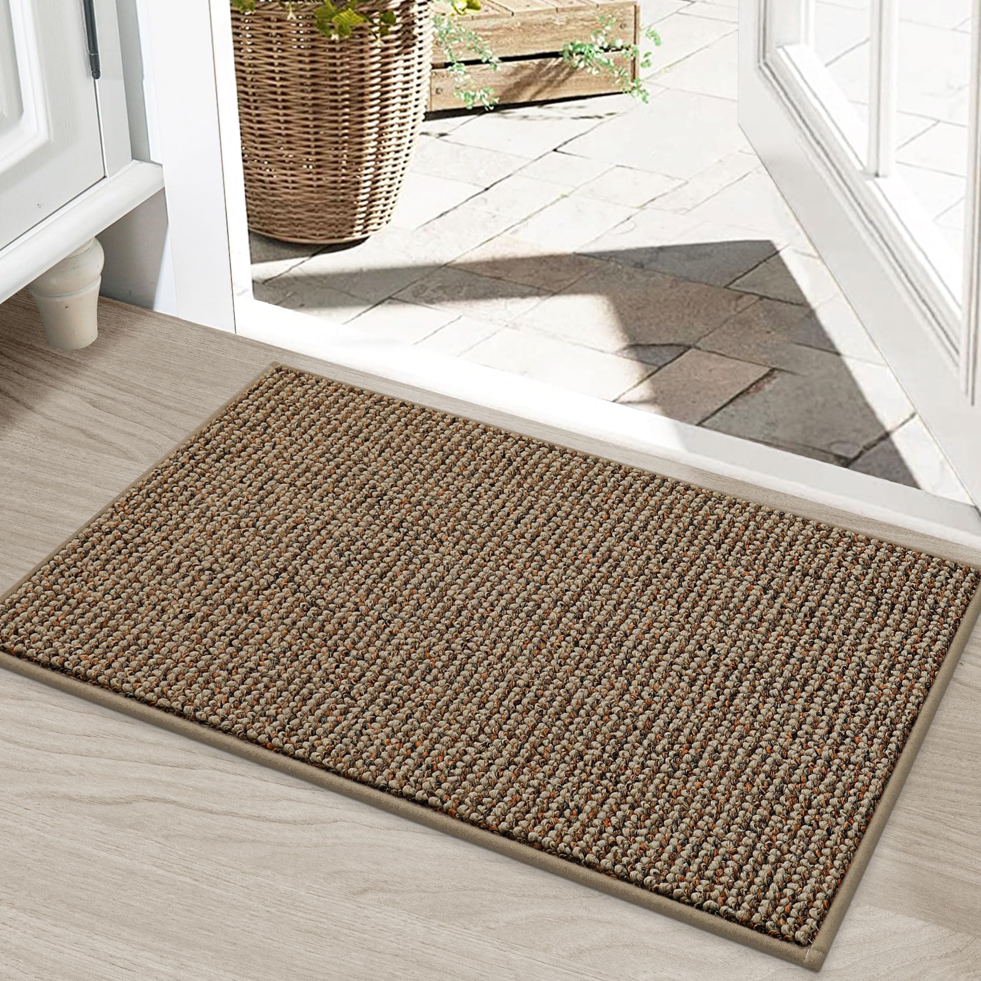 BEQHAUSE Dirt Trapper Door Mat 24" x 36", Non-Slip Washable Doormats Entrance Mat, Dirt Resistant and Absorbent Welcome Mat, Low Profile Floor Mats for Front Back Door and Entryway, Beige