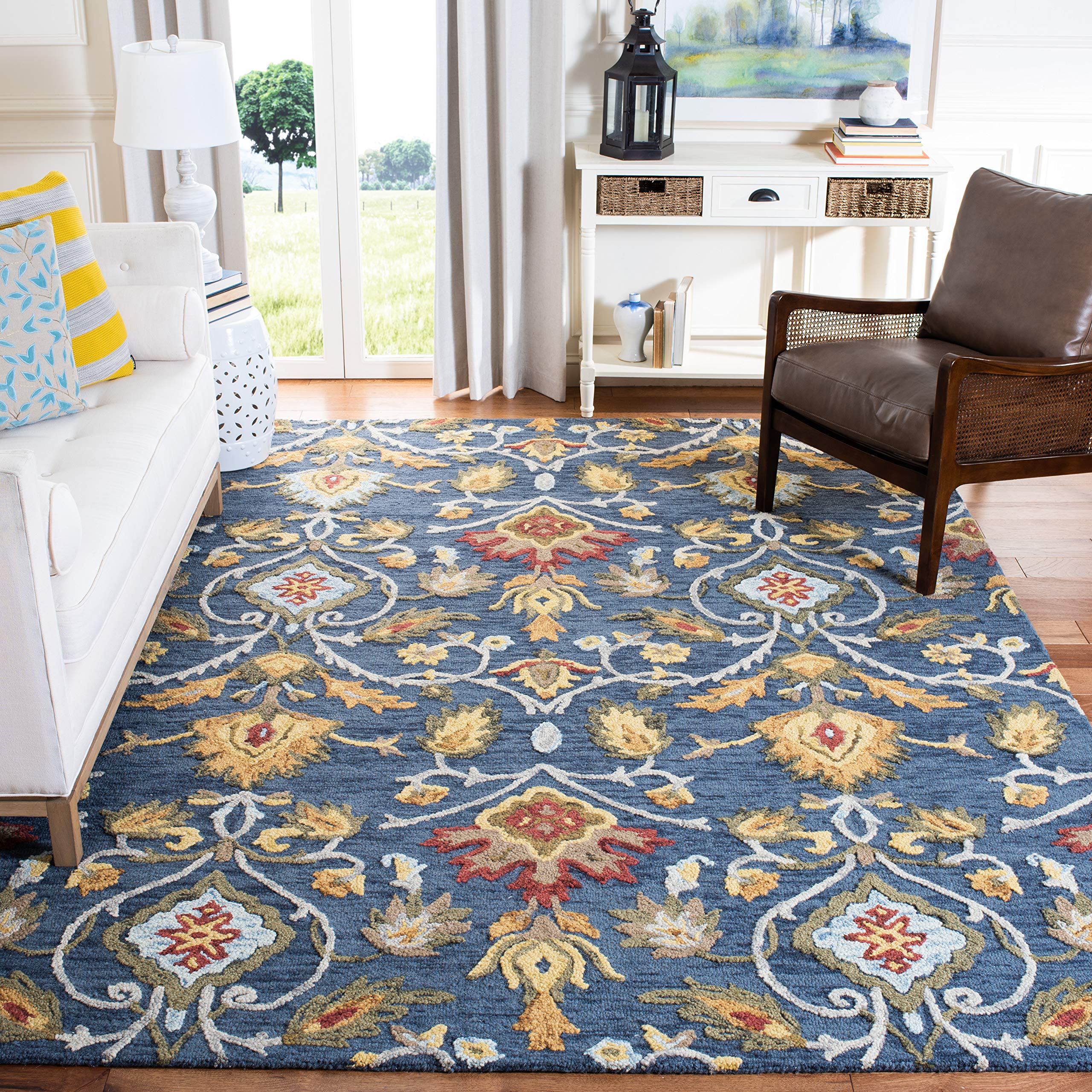 SAFAVIEH Area Rug 8x10 - Blossom Collection - Large - Green & Multi, Handmade Wool, Ideal for Living Room, Bedroom, Office, Dining Space (BLM402B)