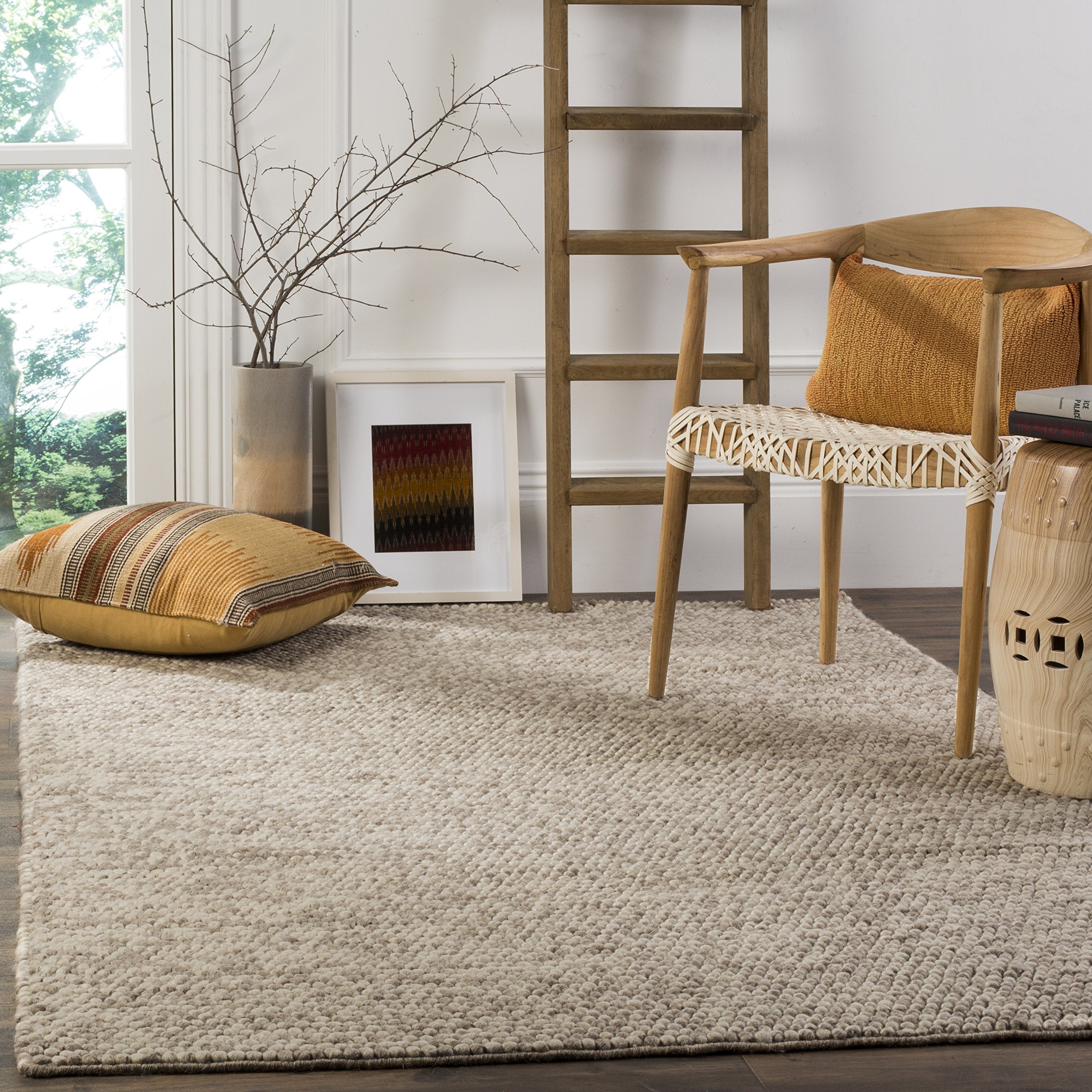 SAFAVIEH Area Rug 8x10 - Natura Collection - Large - Ivory, Handmade Wool Blend, Textured Design, Ideal for Living Room, Bedroom, Dining Space (NAT620A)