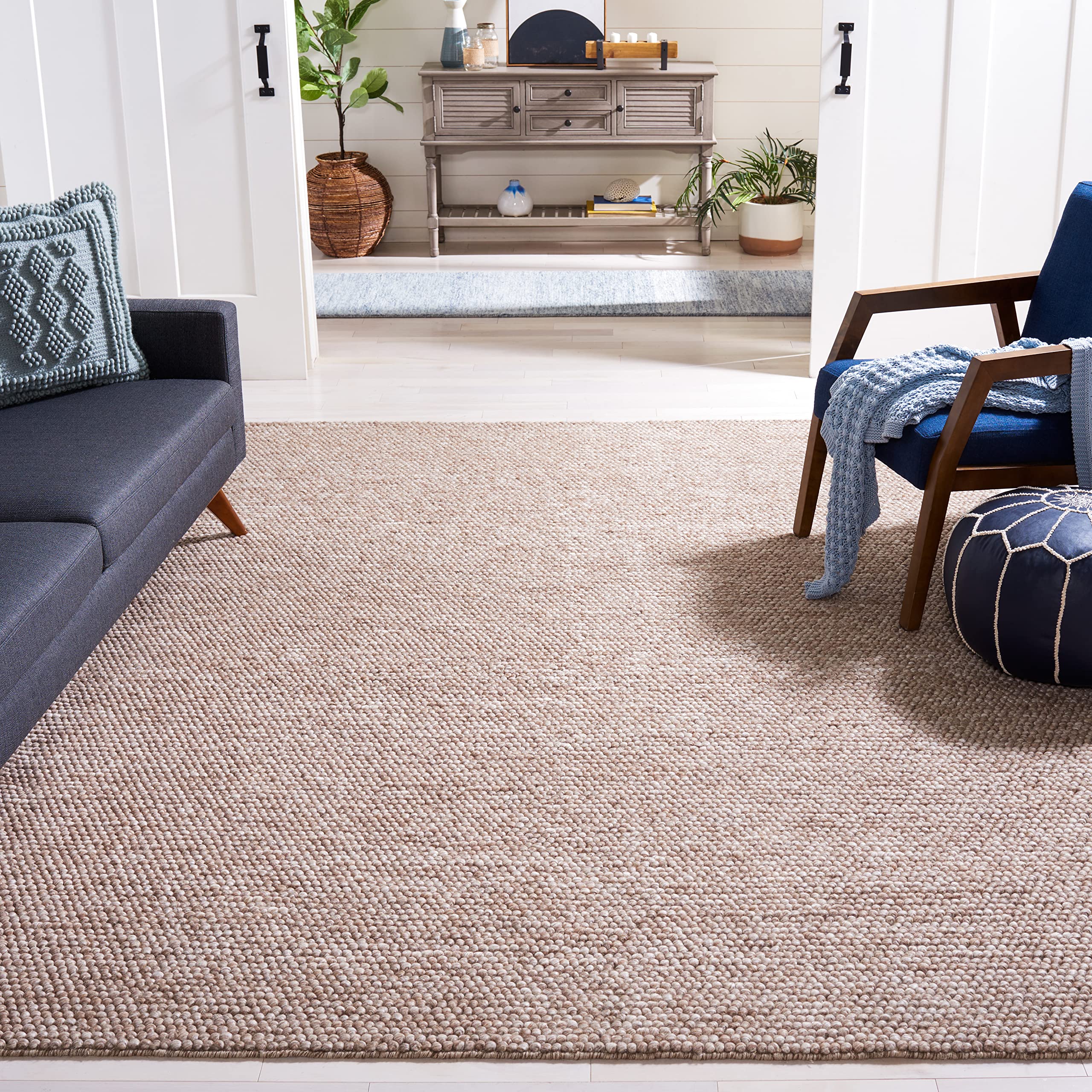 SAFAVIEH Area Rug 8x10 - Natura Collection - Large - Ivory, Handmade Wool Blend, Textured Design, Ideal for Living Room, Bedroom, Dining Space (NAT620A)
