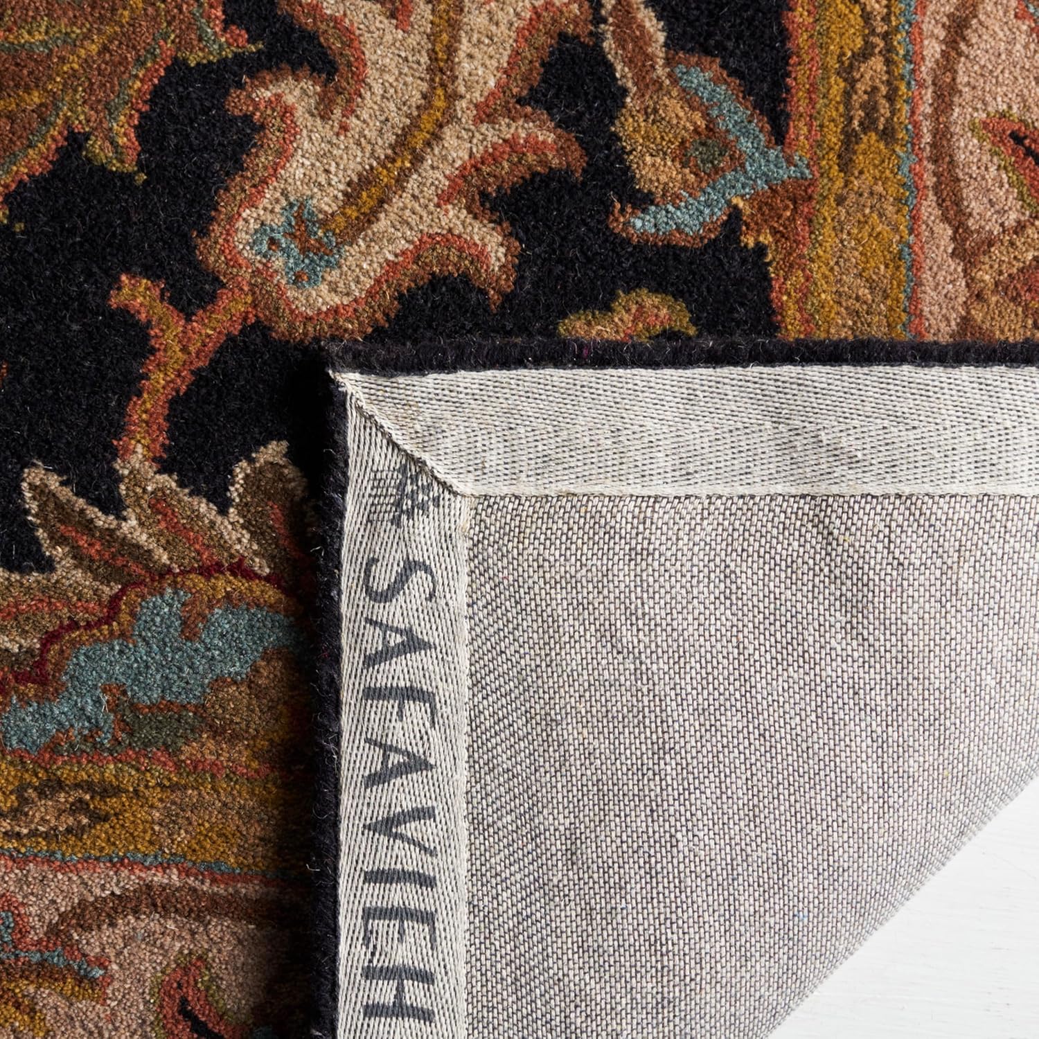 SAFAVIEH Heritage Collection Area Rug - 9' x 12', Black & Beige, Handmade Traditional Oriental Wool, Ideal for High Traffic Areas in Living Room, Bedroom (HG628B)