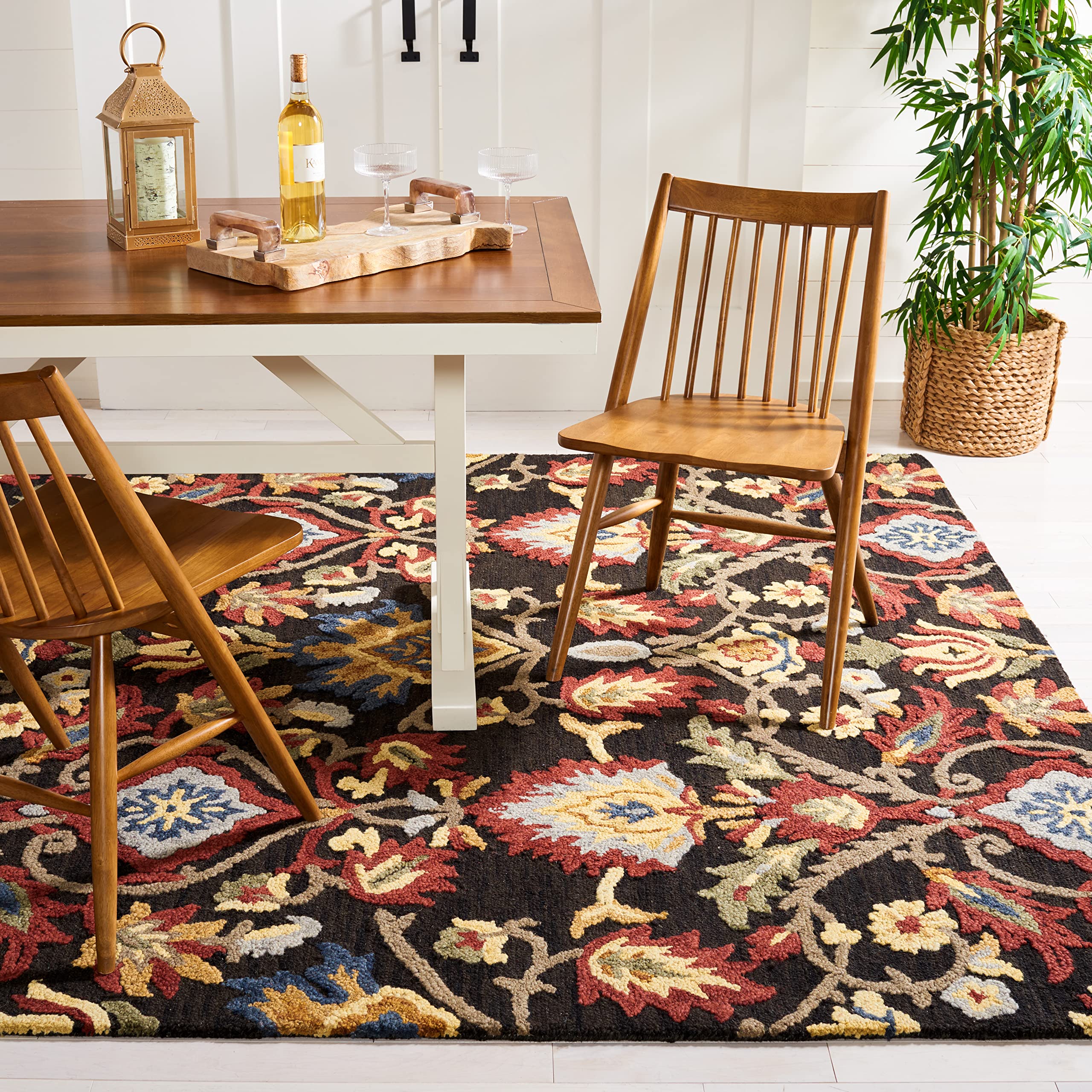 SAFAVIEH Area Rug 8x10 - Blossom Collection - Large - Green & Multi, Handmade Wool, Ideal for Living Room, Bedroom, Office, Dining Space (BLM402B)