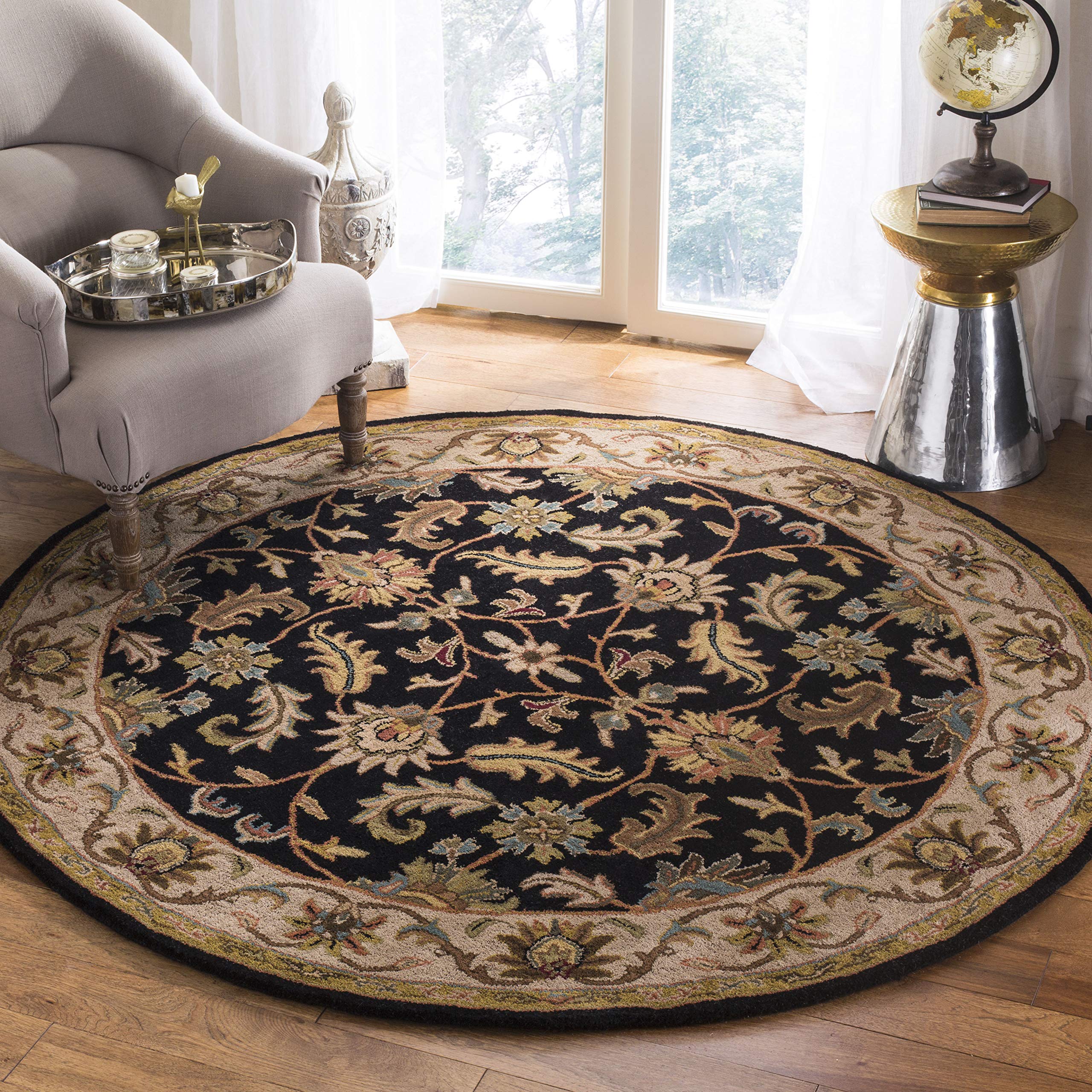 SAFAVIEH Heritage Collection Area Rug - 9' x 12', Black & Beige, Handmade Traditional Oriental Wool, Ideal for High Traffic Areas in Living Room, Bedroom (HG628B)
