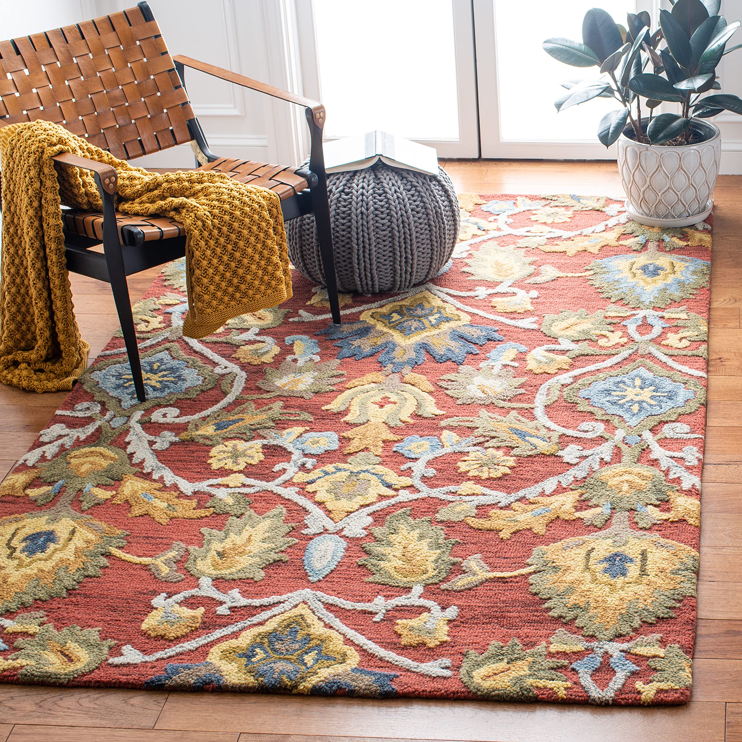 SAFAVIEH Area Rug 8x10 - Blossom Collection - Large - Green & Multi, Handmade Wool, Ideal for Living Room, Bedroom, Office, Dining Space (BLM402B)