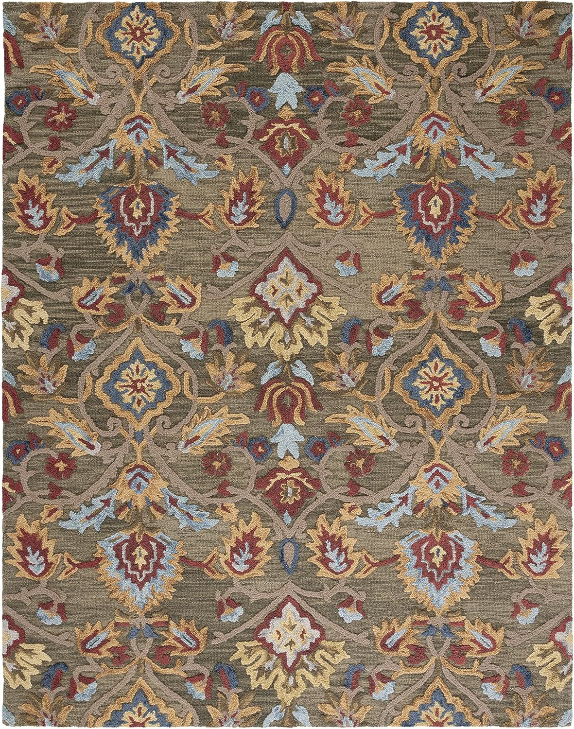 SAFAVIEH Area Rug 8x10 - Blossom Collection - Large - Green & Multi, Handmade Wool, Ideal for Living Room, Bedroom, Office, Dining Space (BLM402B)