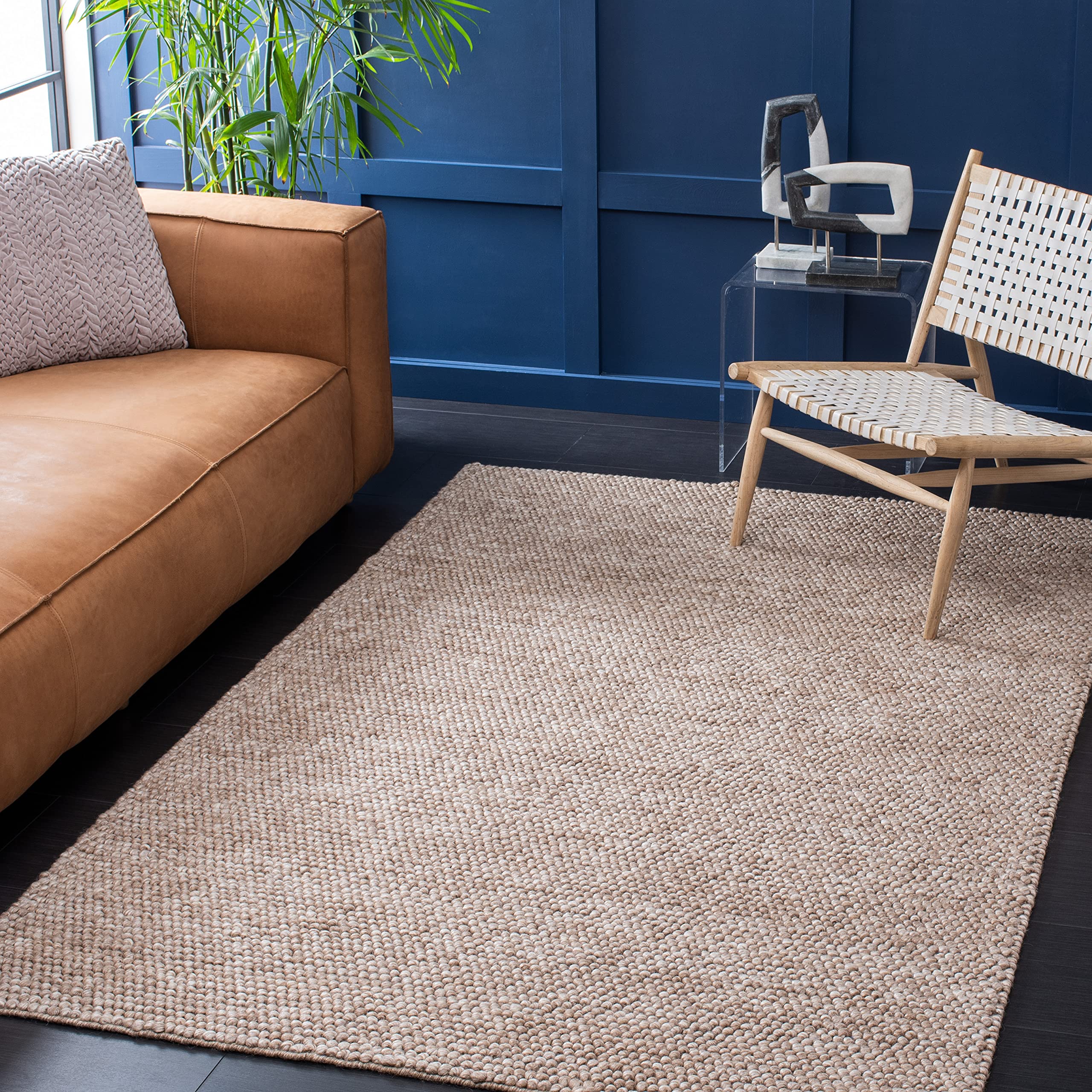 SAFAVIEH Area Rug 8x10 - Natura Collection - Large - Ivory, Handmade Wool Blend, Textured Design, Ideal for Living Room, Bedroom, Dining Space (NAT620A)