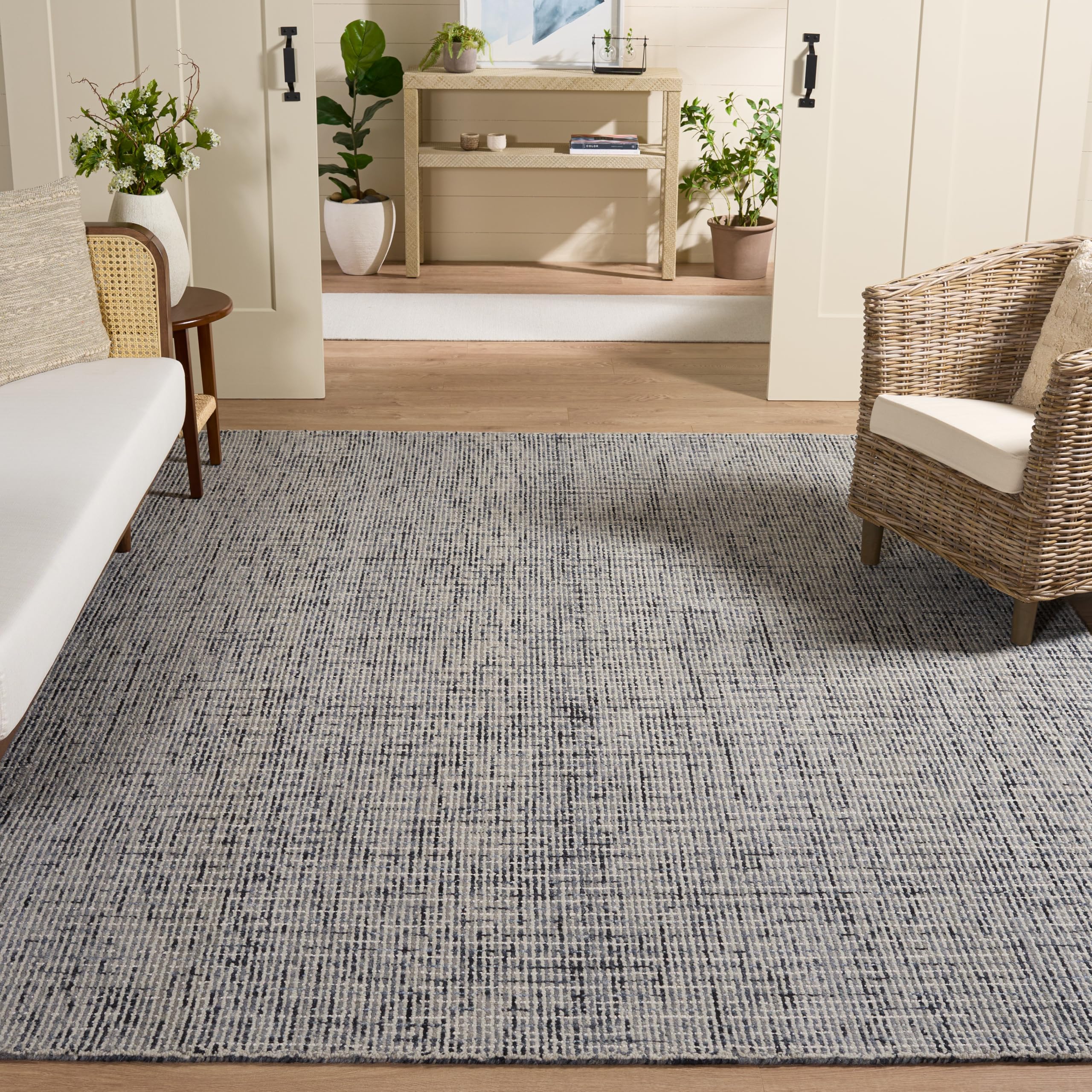 SAFAVIEH Area Rug 8x10 - Abstract Collection - Large - Ivory & Grey, Handmade Wool, Ideal for Living Room, Bedroom, Office, Dining Space (ABT468G)