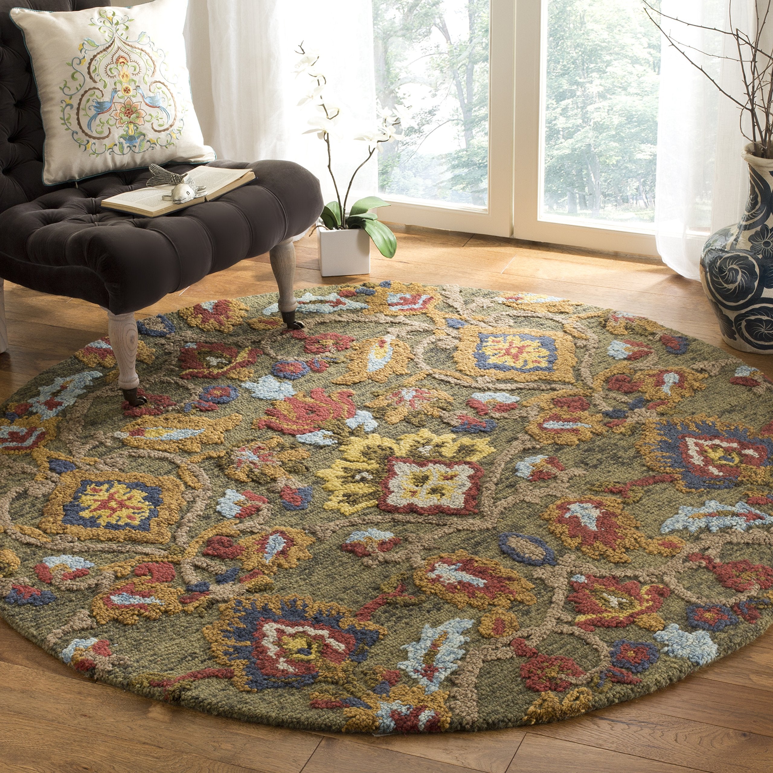 SAFAVIEH Area Rug 8x10 - Blossom Collection - Large - Green & Multi, Handmade Wool, Ideal for Living Room, Bedroom, Office, Dining Space (BLM402B)