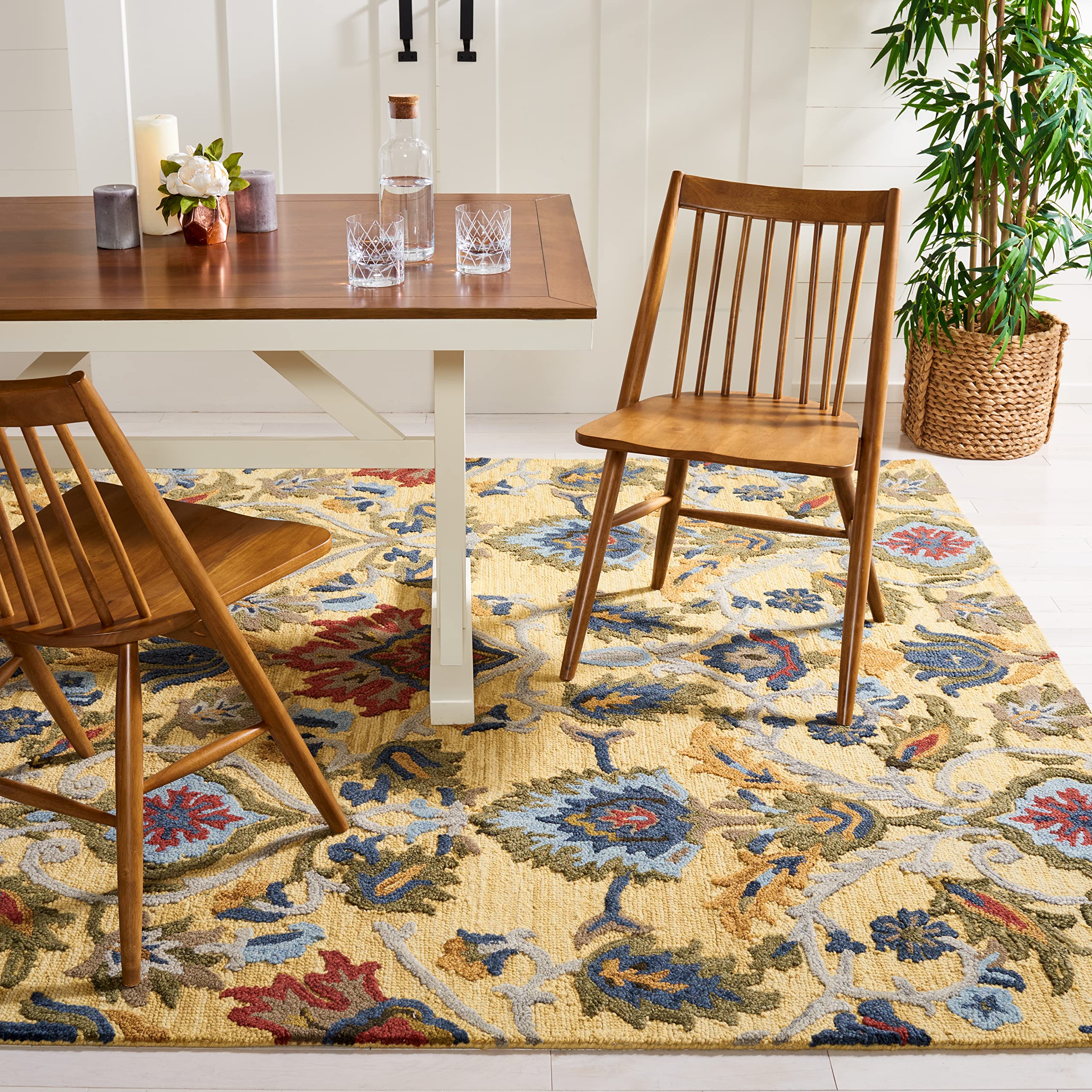 SAFAVIEH Area Rug 8x10 - Blossom Collection - Large - Green & Multi, Handmade Wool, Ideal for Living Room, Bedroom, Office, Dining Space (BLM402B)