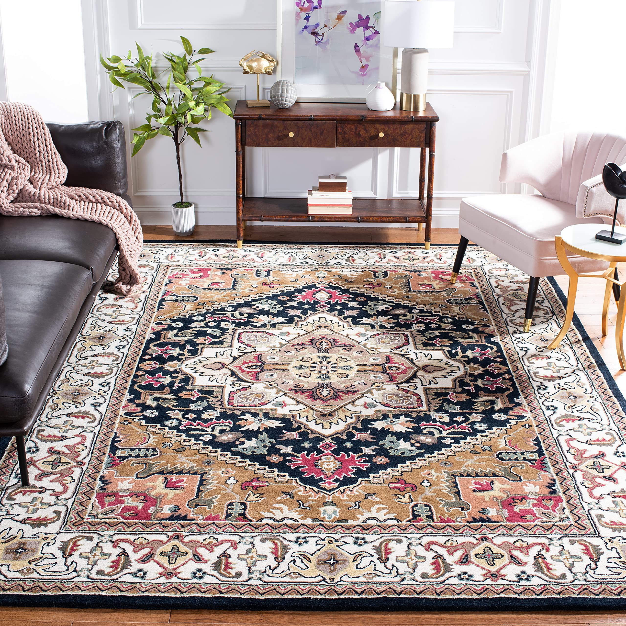 SAFAVIEH Area Rug 8x10 - Heritage Collection - Large - Red, Handmade Wool, Traditional Oriental Medallion Design, Ideal for Living Room, Bedroom, Dining Space (HG625A)