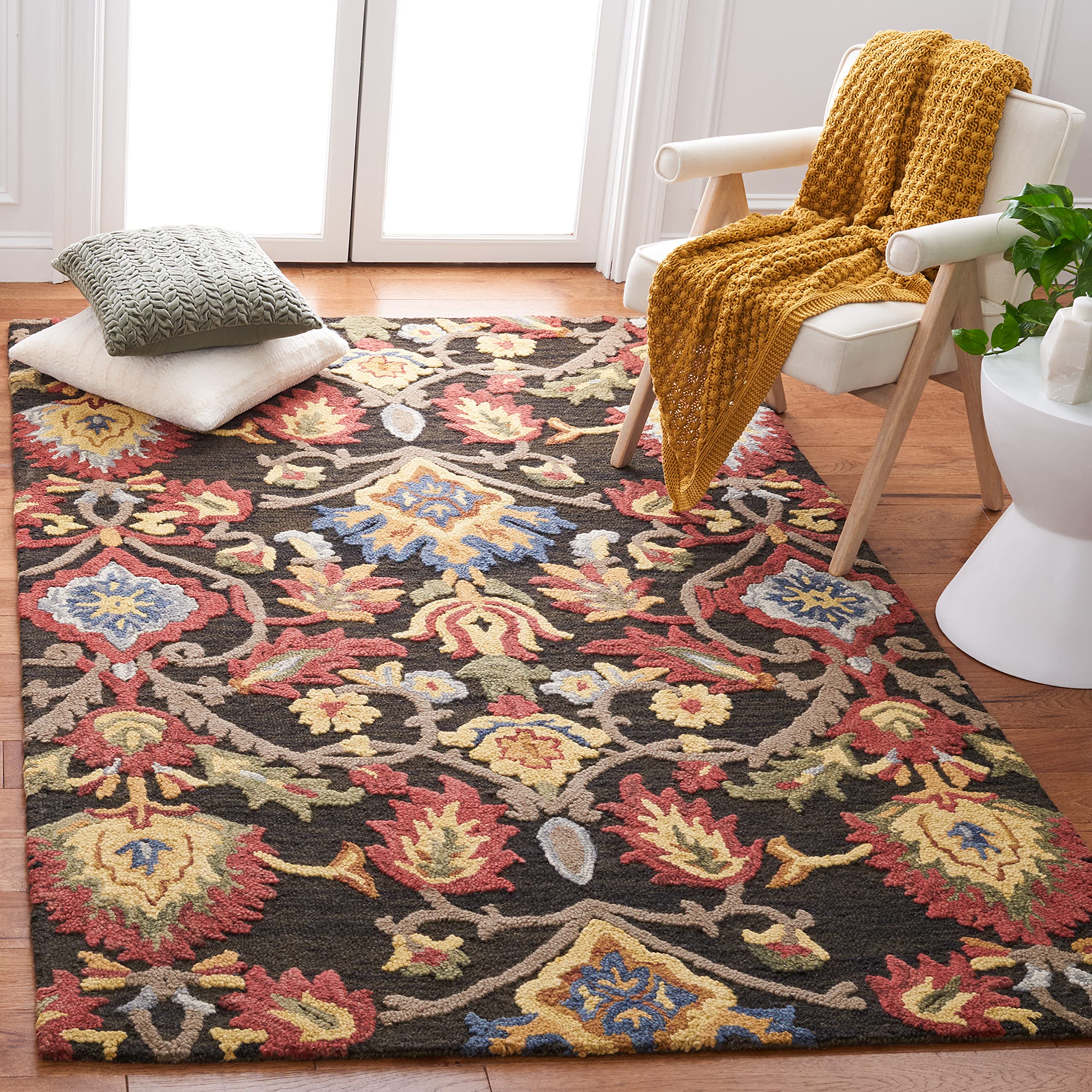 SAFAVIEH Area Rug 8x10 - Blossom Collection - Large - Green & Multi, Handmade Wool, Ideal for Living Room, Bedroom, Office, Dining Space (BLM402B)